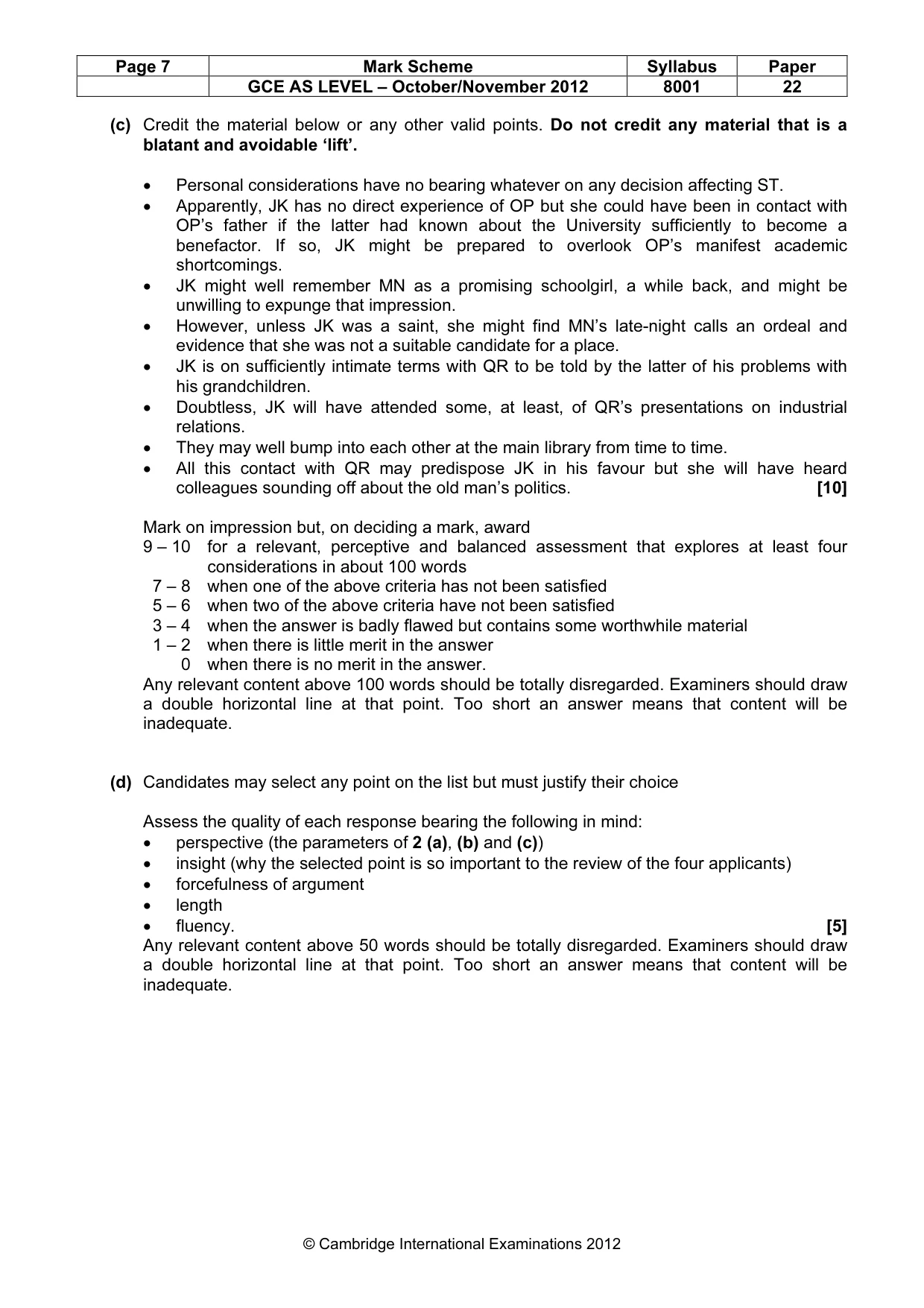 Mark scheme, page 7 of 9