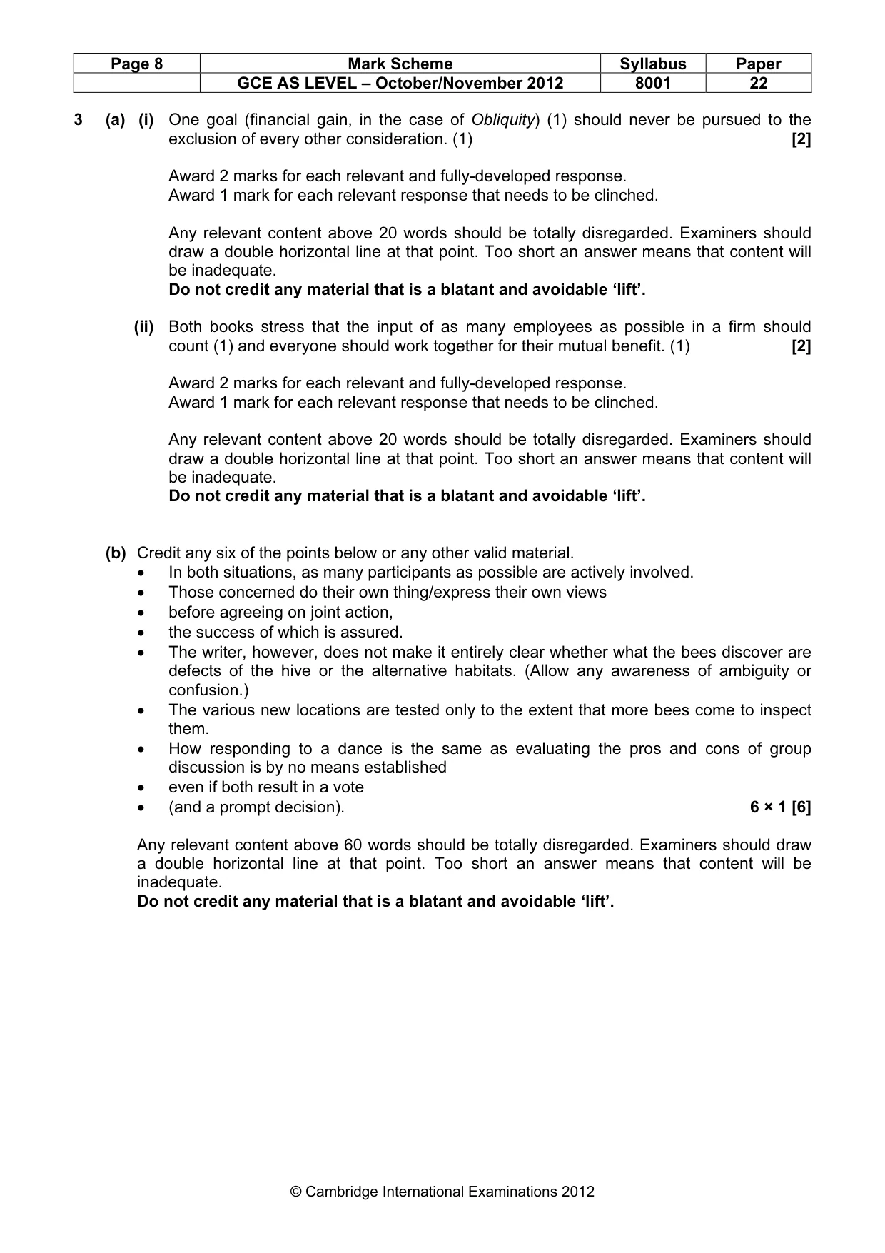 Mark scheme, page 8 of 9