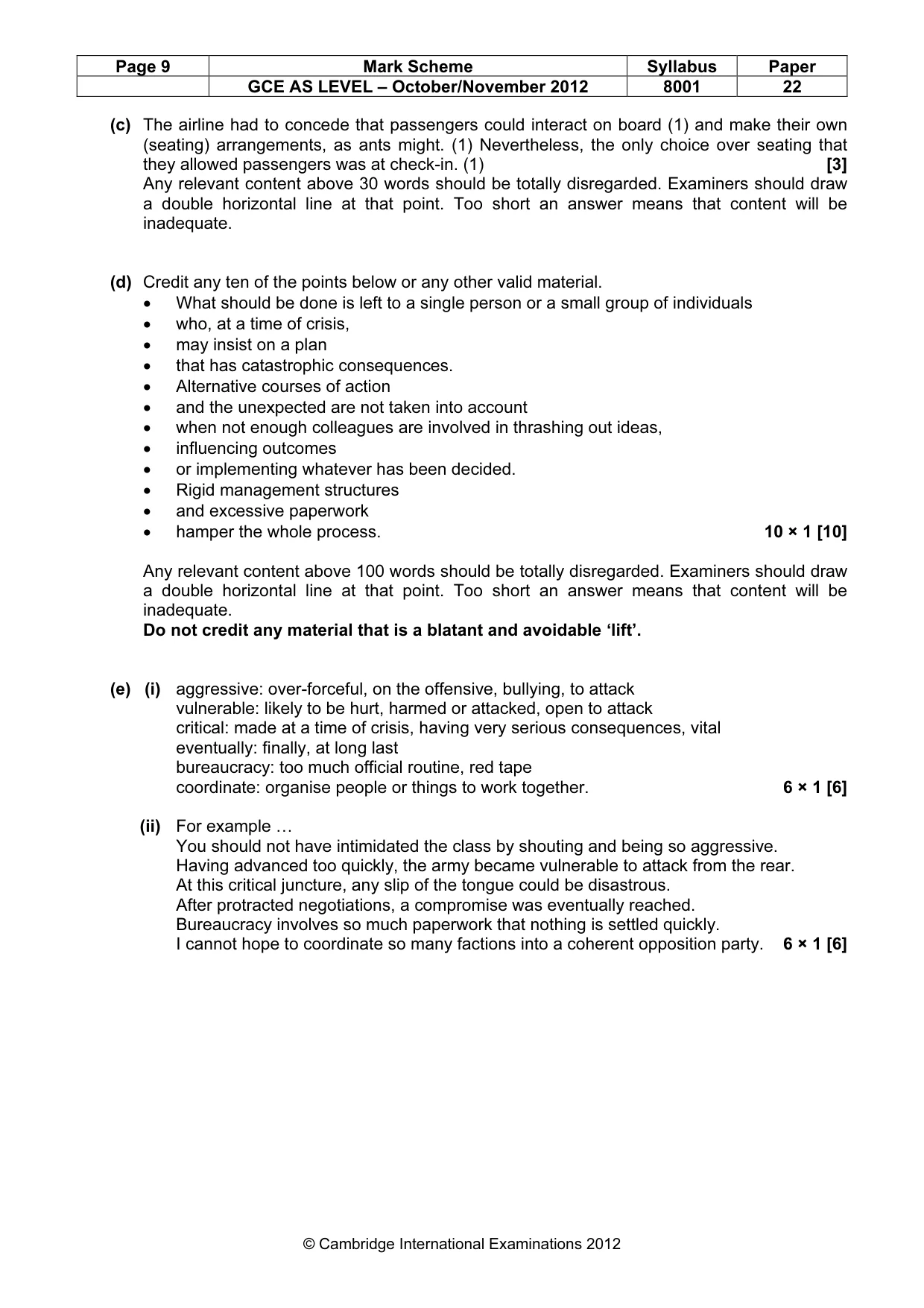 Mark scheme, page 9 of 9