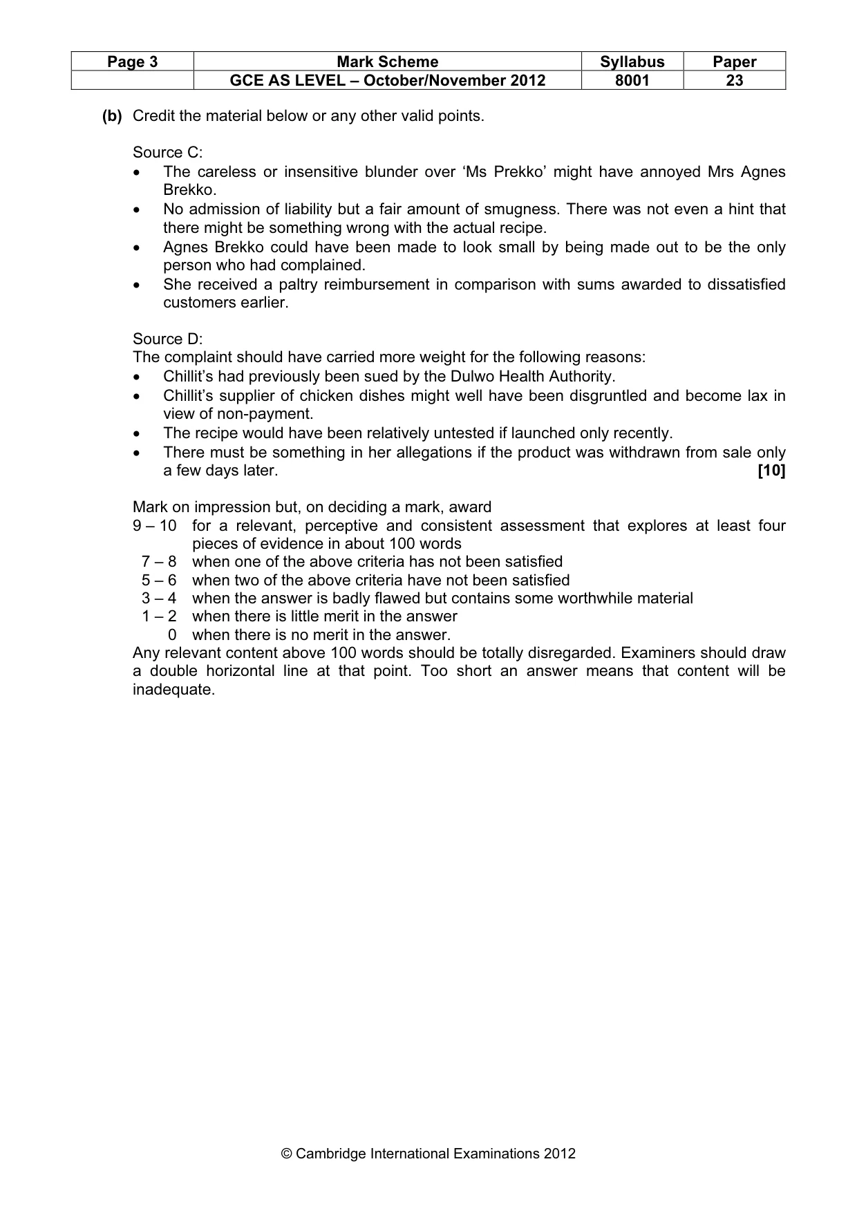 Mark scheme, page 3 of 9