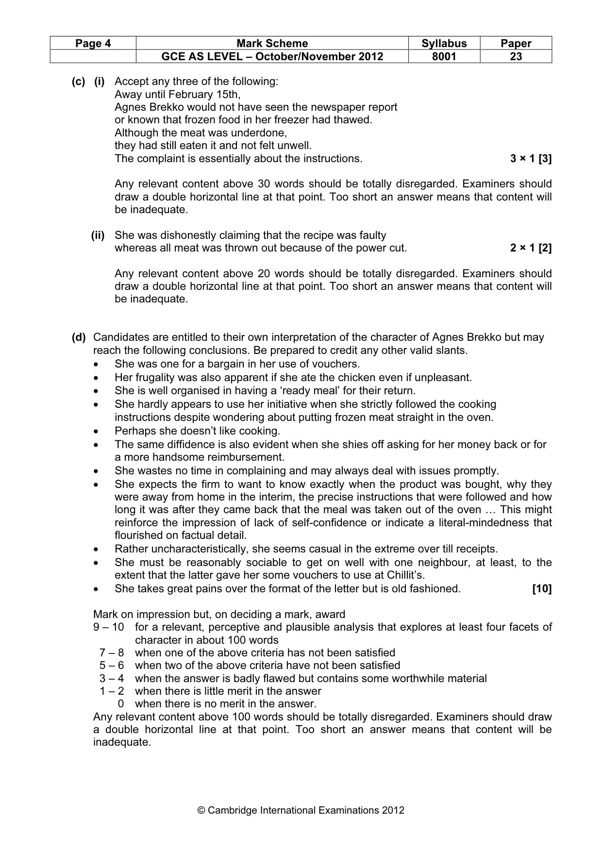 Mark scheme, page 4 of 9