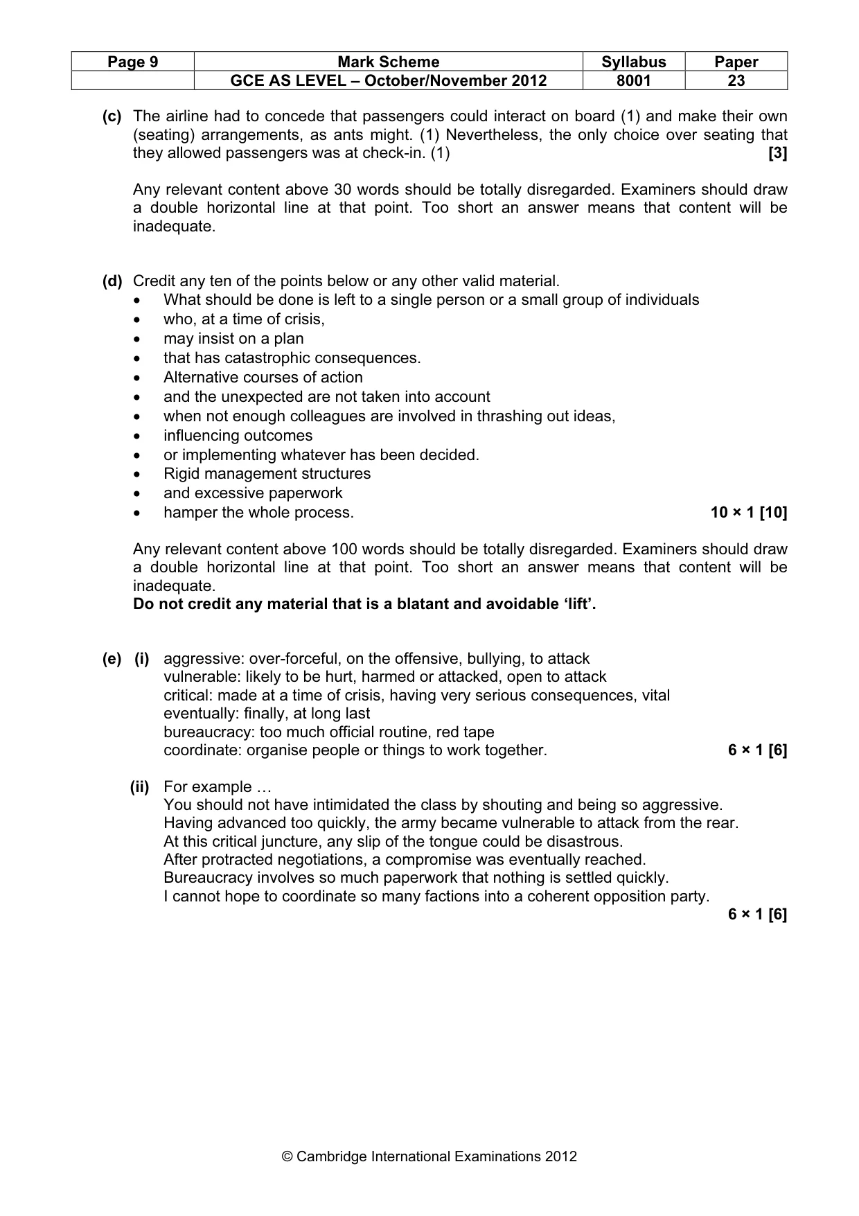Mark scheme, page 9 of 9