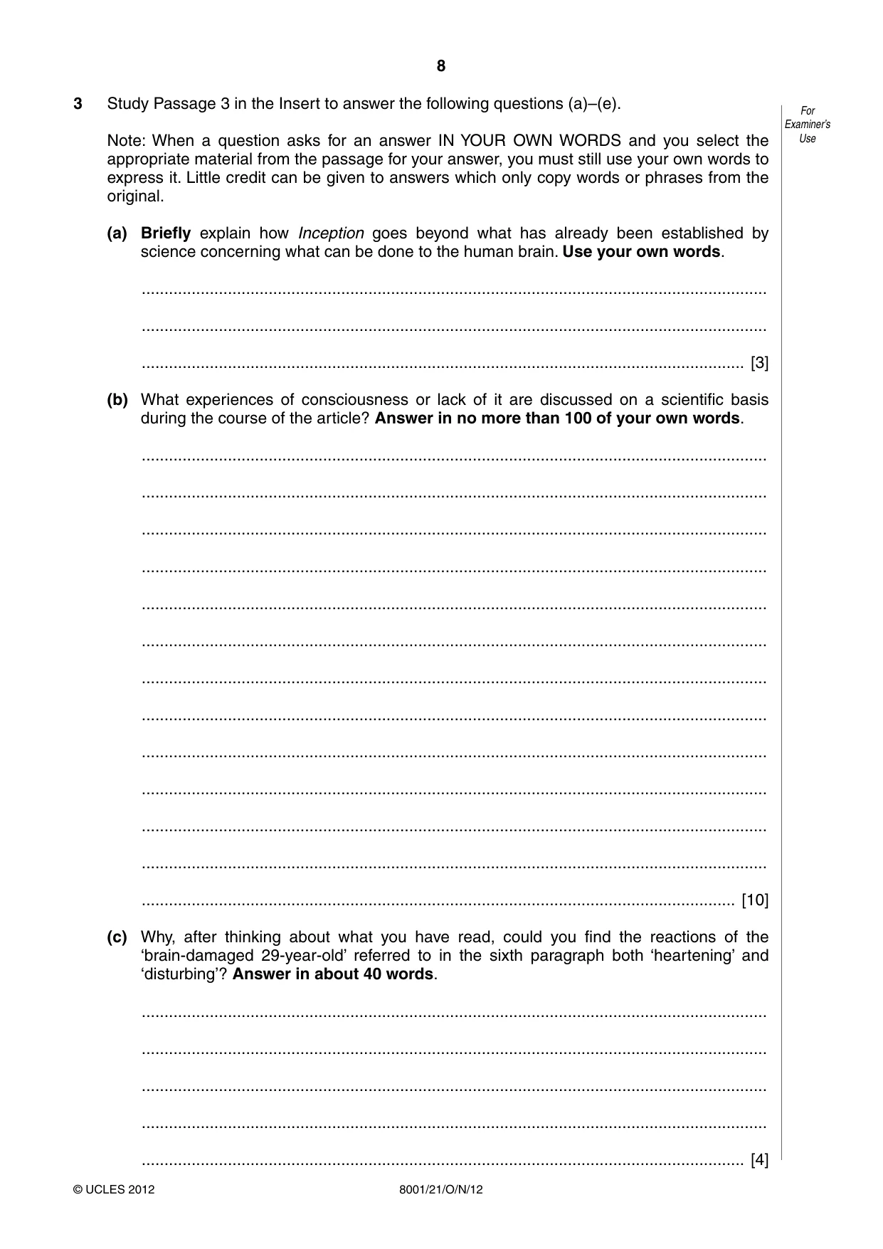 Cambridge A Level General Paper (AS Level only) 8001 2012 Oct/Nov Paper 2 · Variant 1 question paper, page 8 of 12