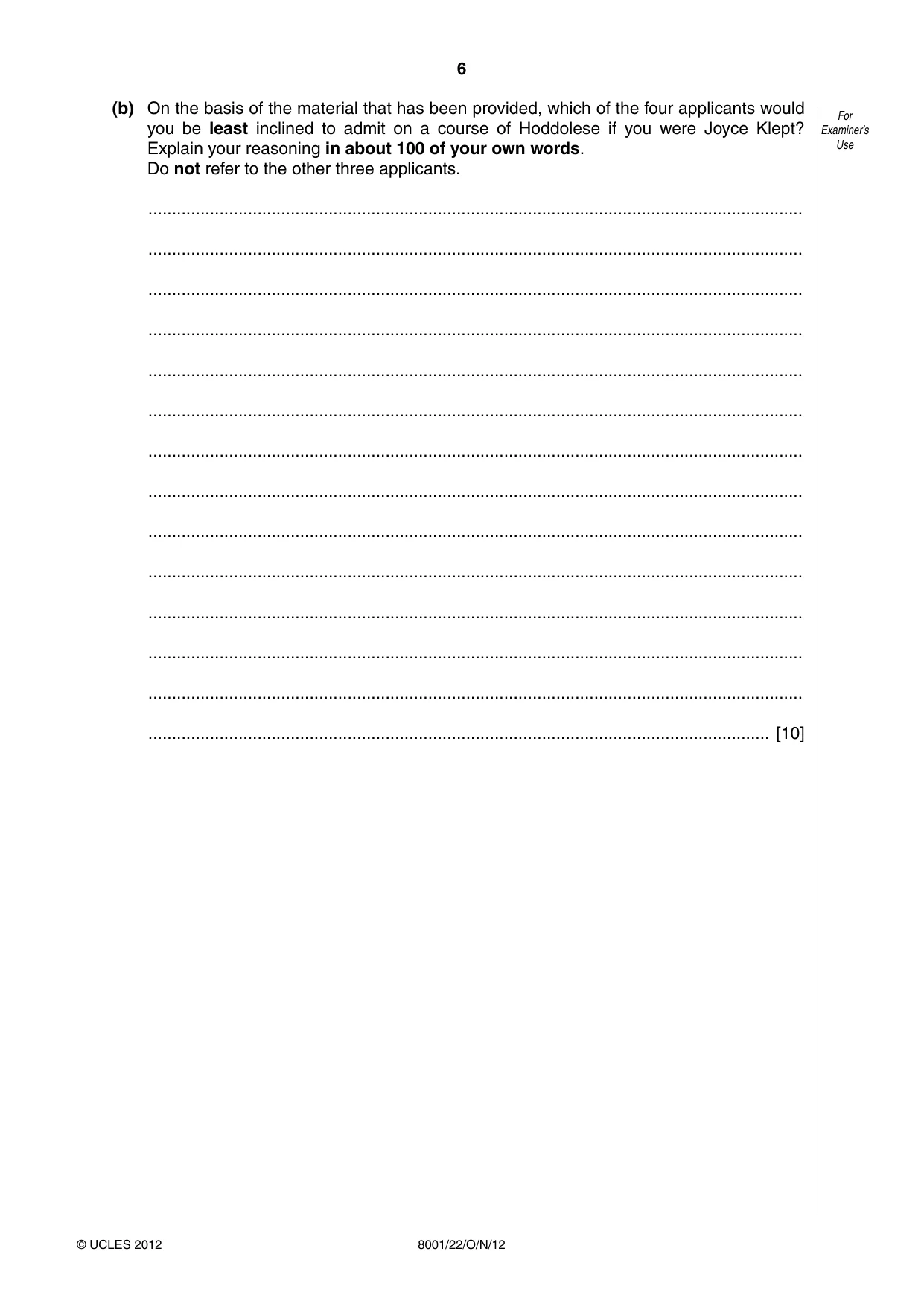 Cambridge A Level General Paper (AS Level only) 8001 2012 Oct/Nov Paper 2 · Variant 2 question paper, page 6 of 12