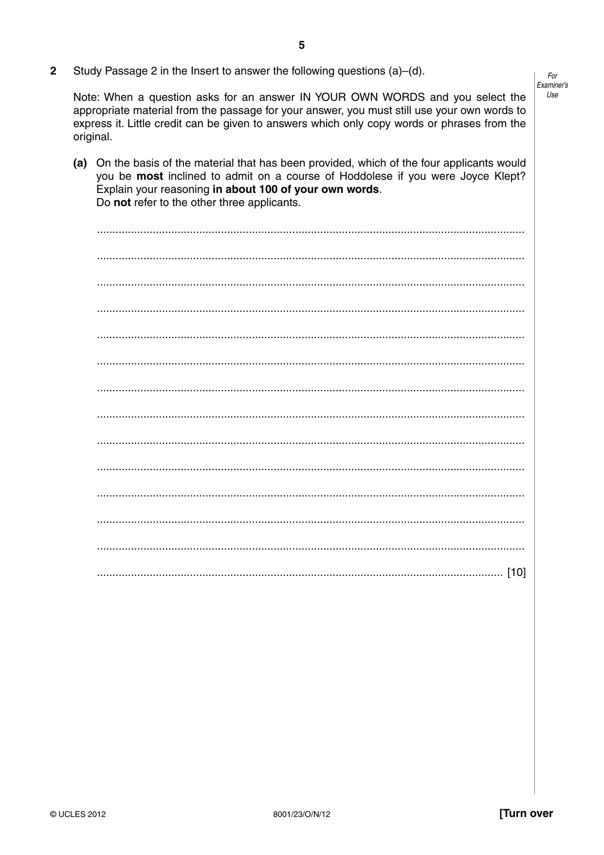 Cambridge A Level General Paper (AS Level only) 8001 2012 Oct/Nov Paper 2 · Variant 3 question paper, page 5 of 12