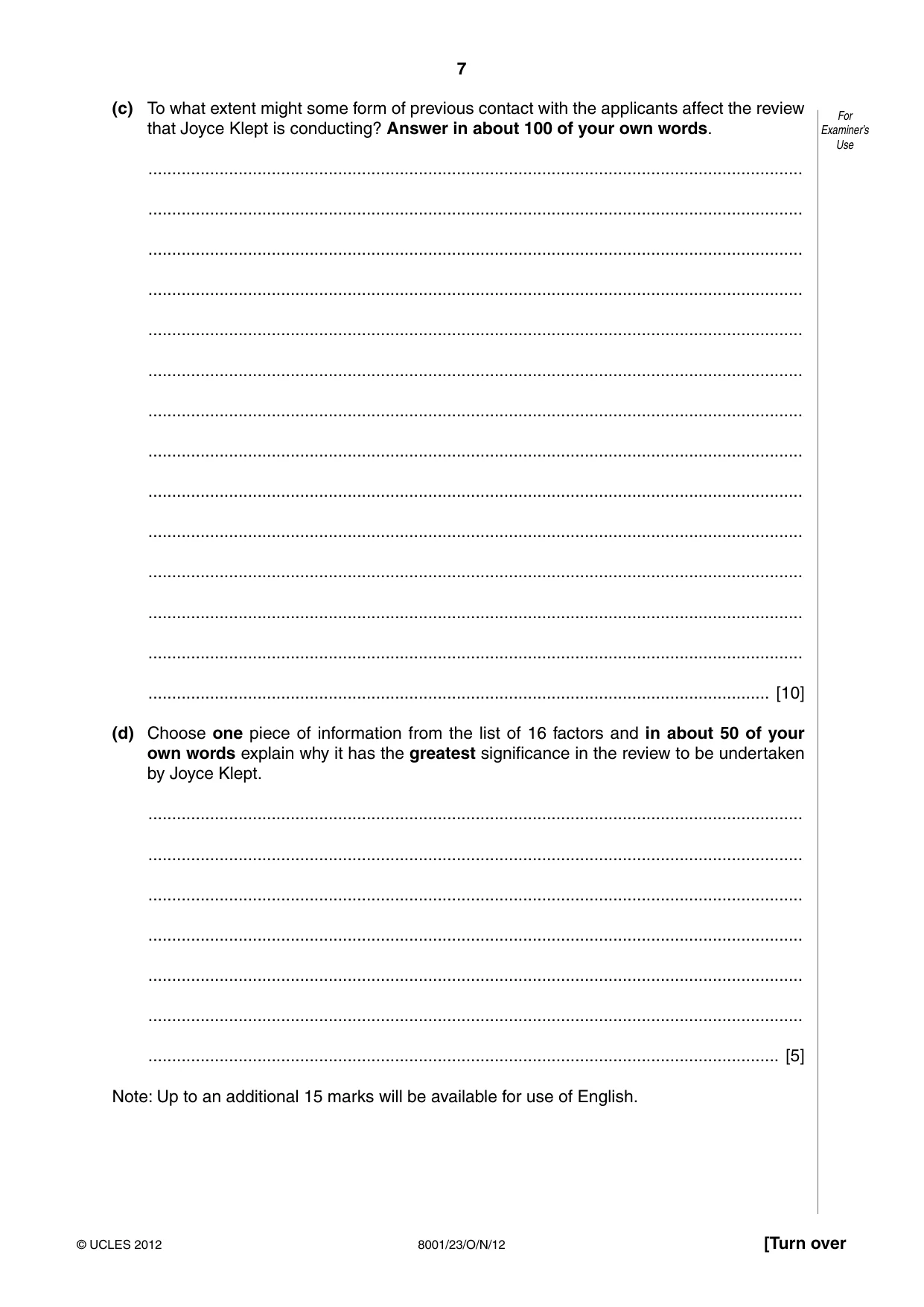 Cambridge A Level General Paper (AS Level only) 8001 2012 Oct/Nov Paper 2 · Variant 3 question paper, page 7 of 12
