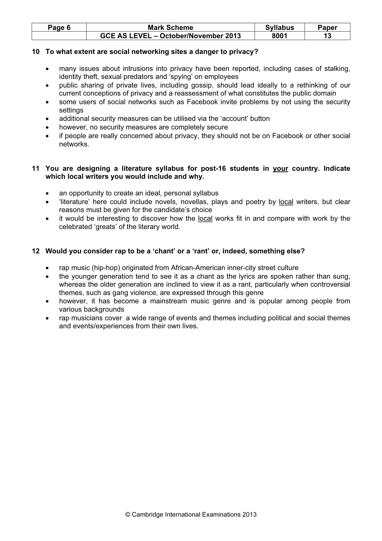 Mark scheme, page 6 of 6