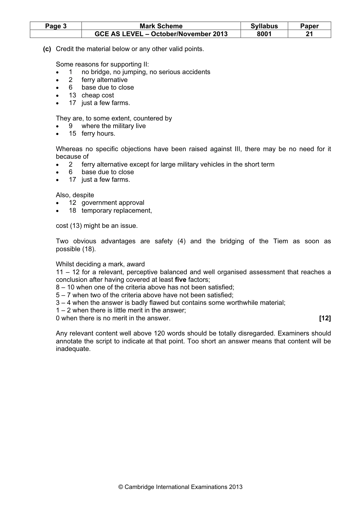 Mark scheme, page 3 of 8