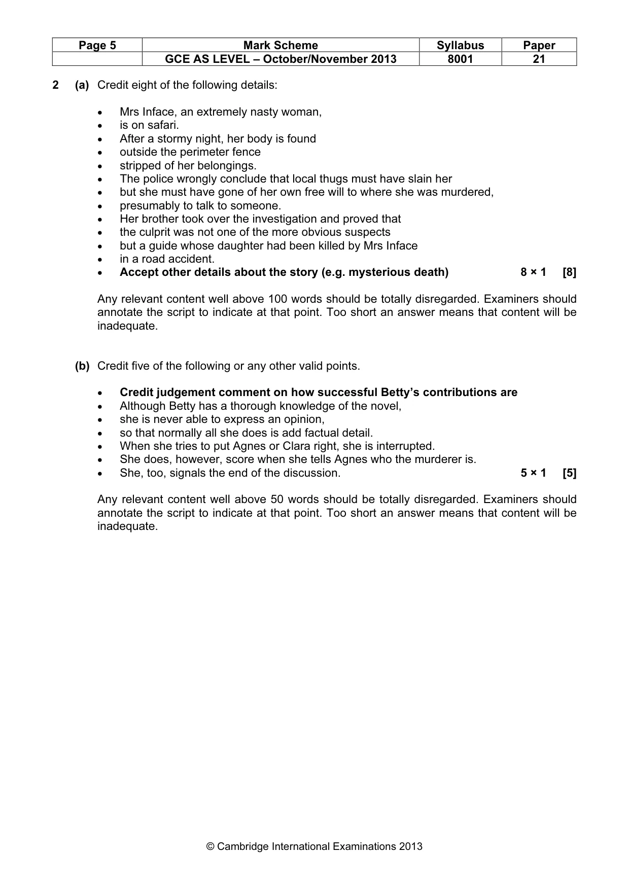 Mark scheme, page 5 of 8