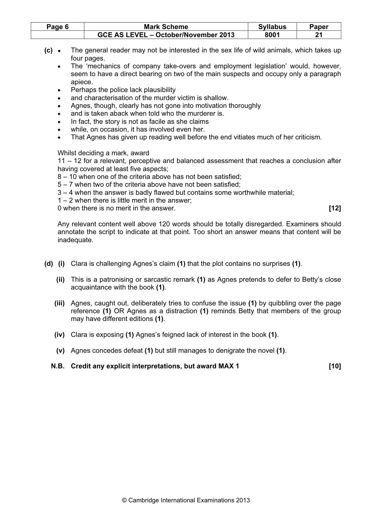 Mark scheme, page 6 of 8