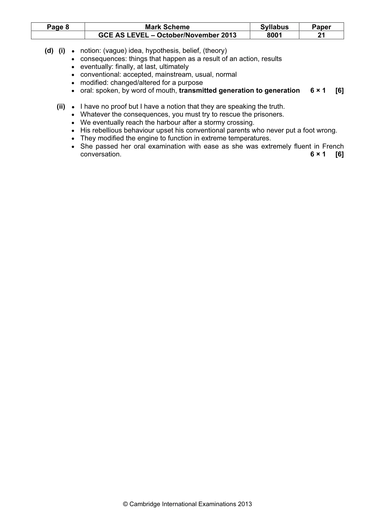 Mark scheme, page 8 of 8