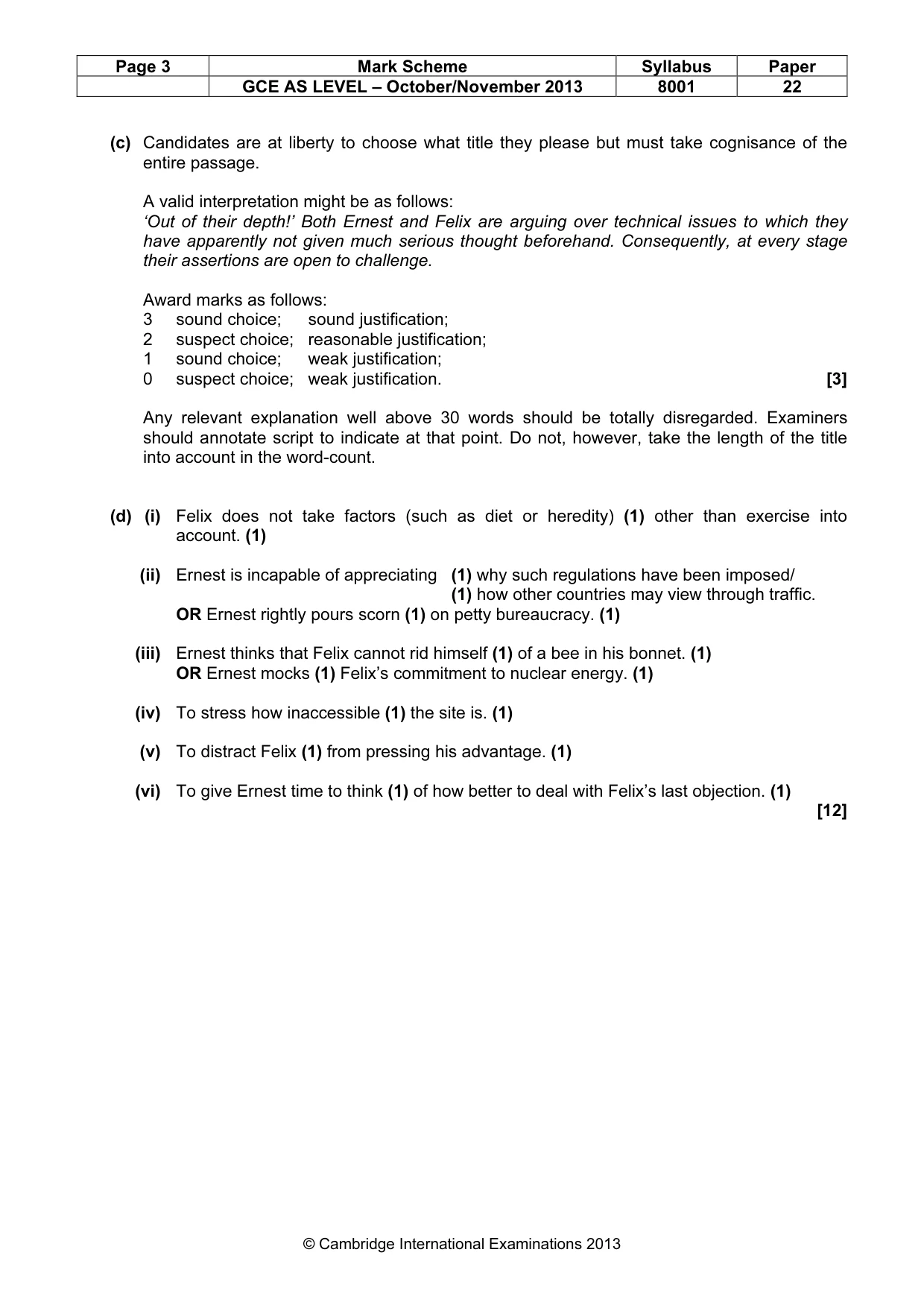 Mark scheme, page 3 of 9