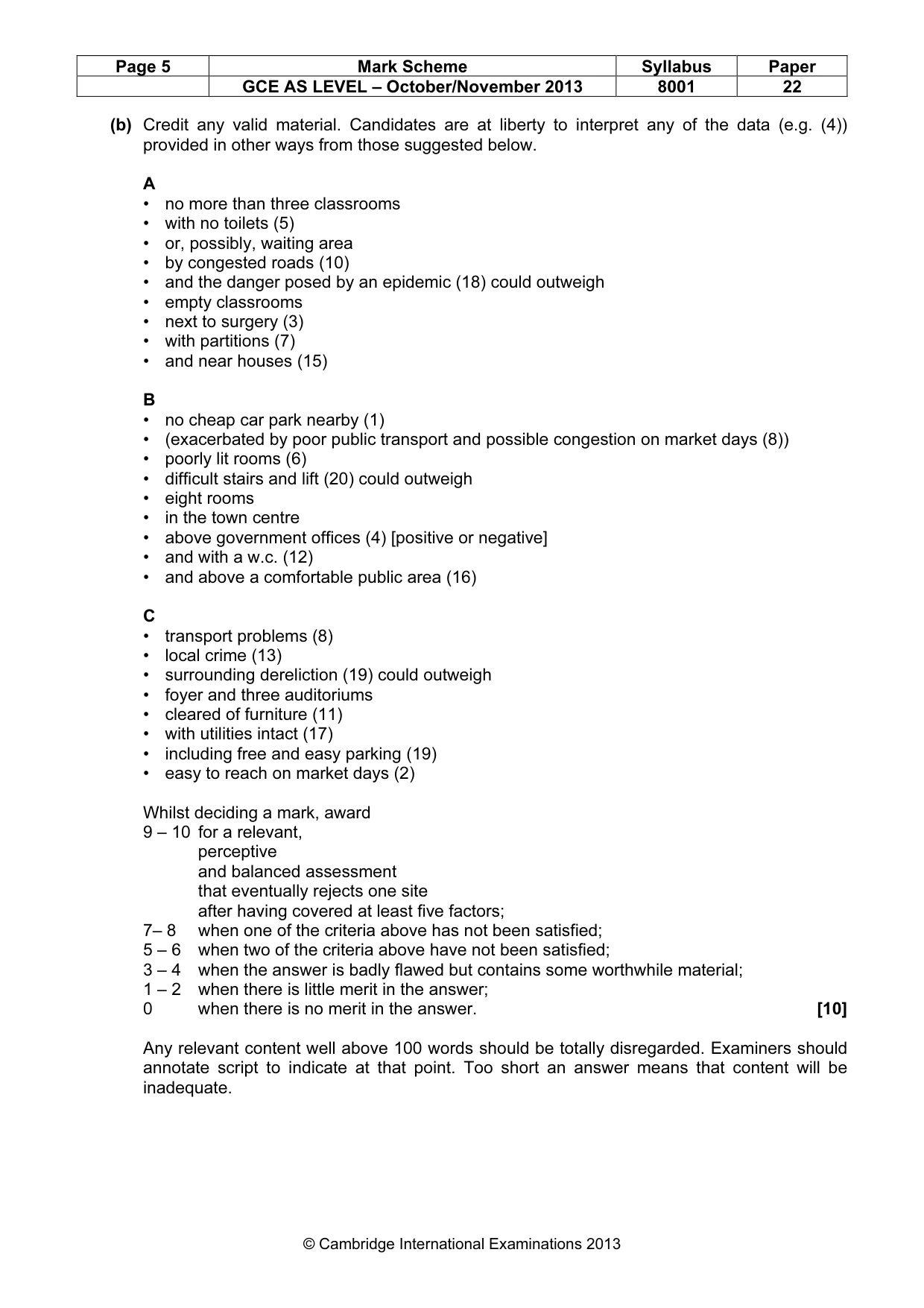 Mark scheme, page 5 of 9