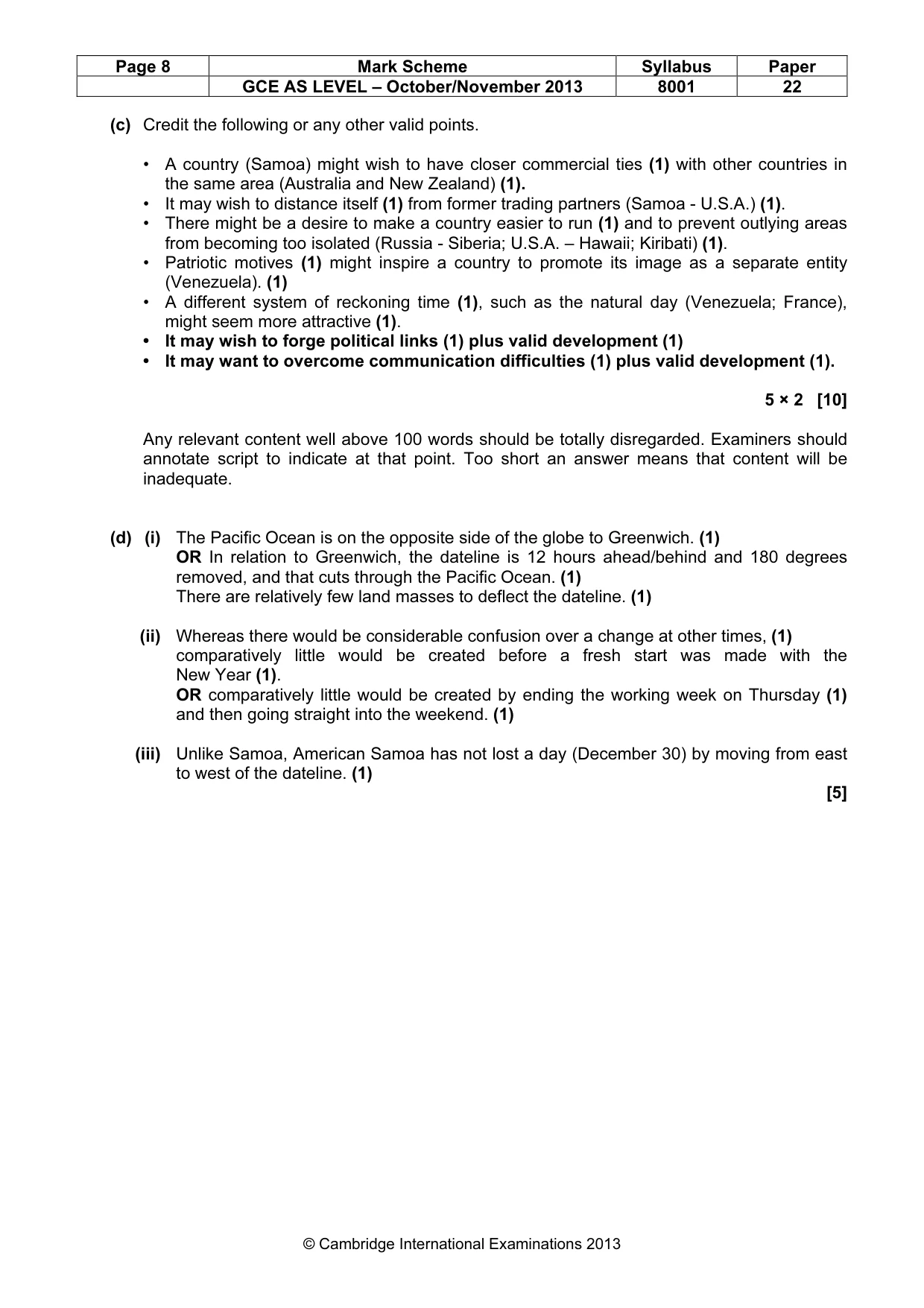Mark scheme, page 8 of 9