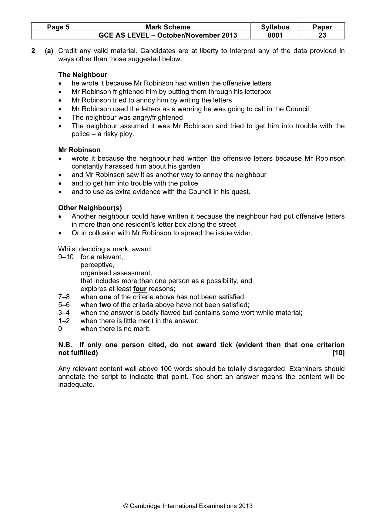 Mark scheme, page 5 of 9