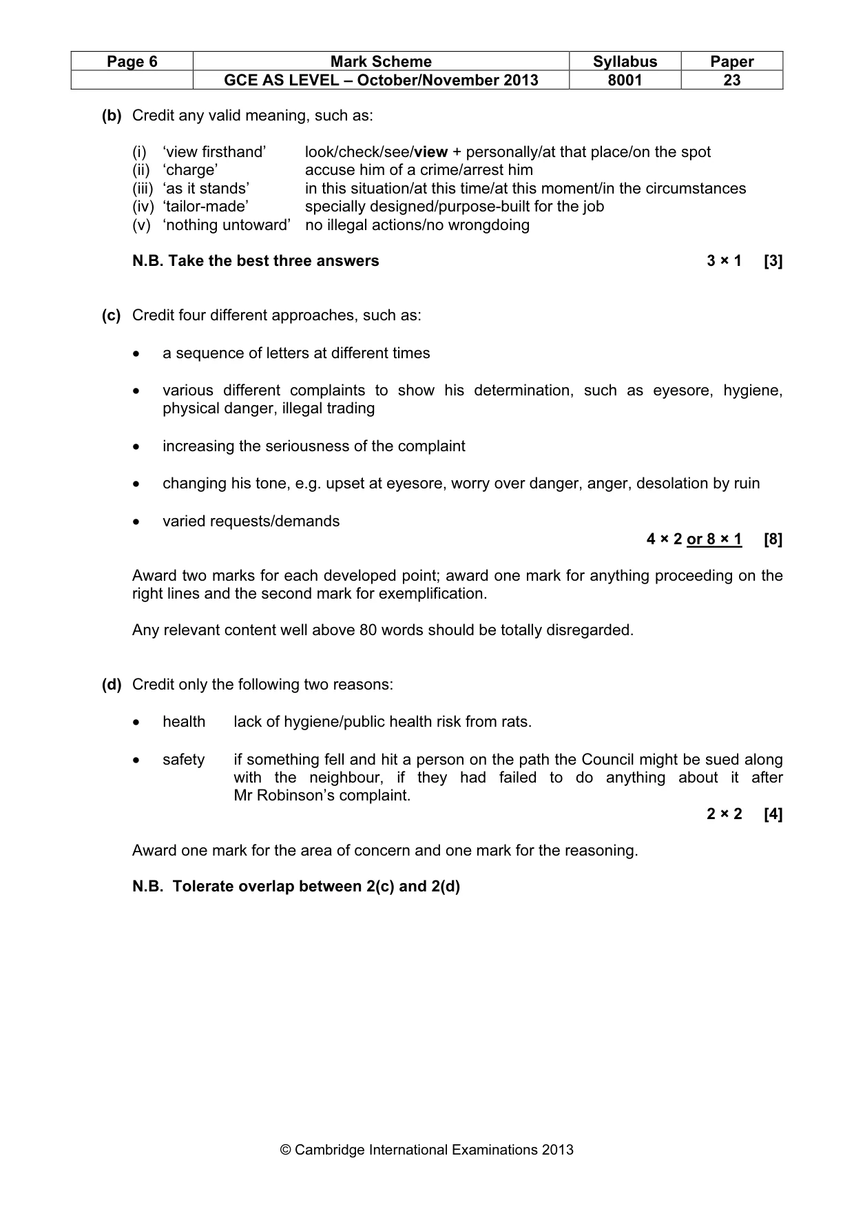 Mark scheme, page 6 of 9