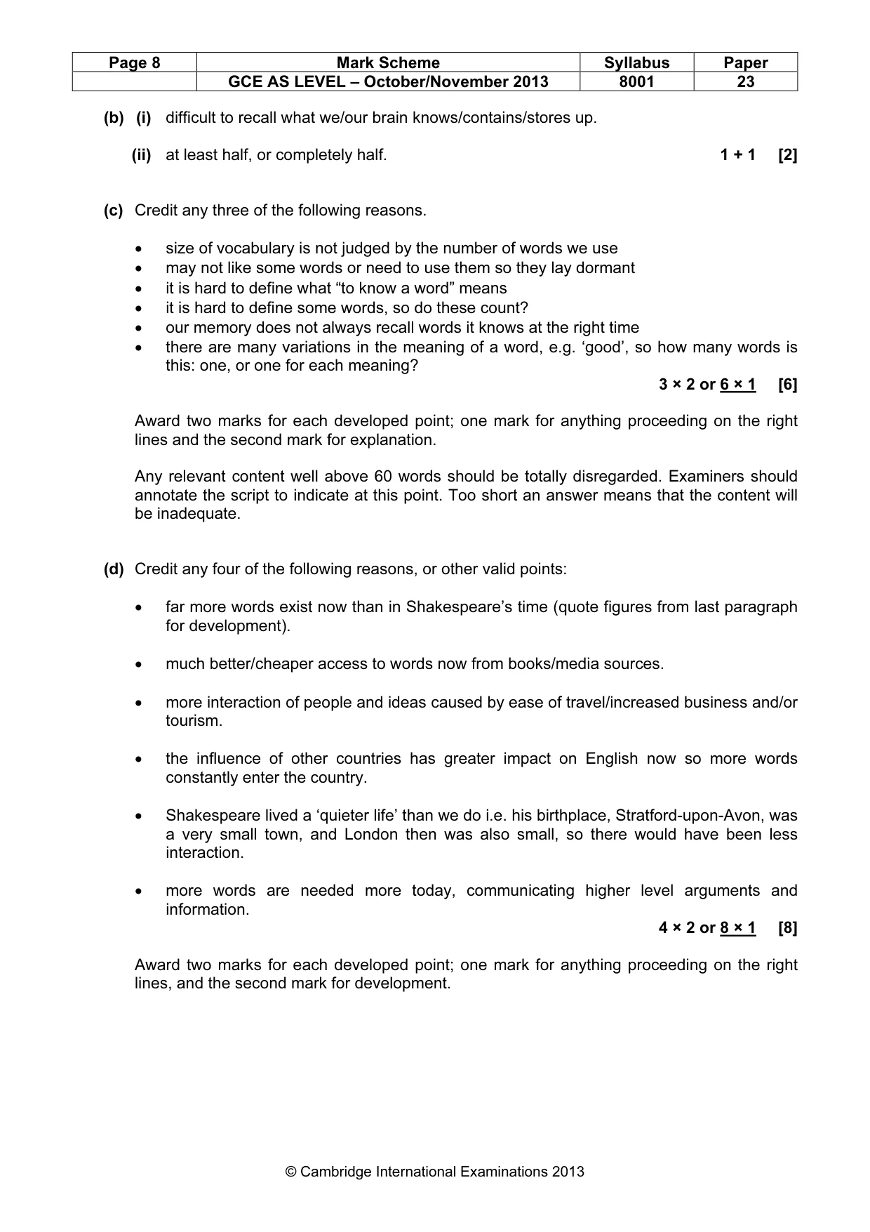 Mark scheme, page 8 of 9