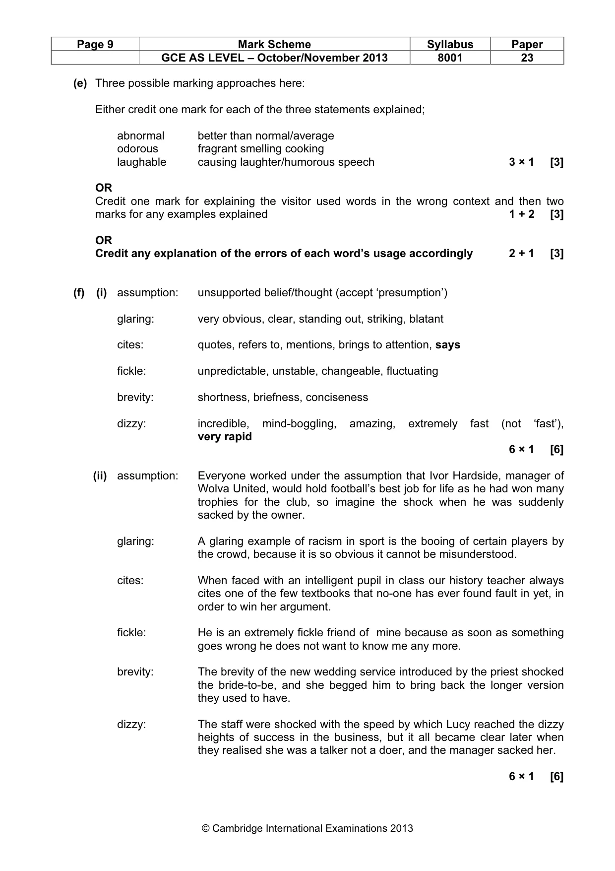 Mark scheme, page 9 of 9