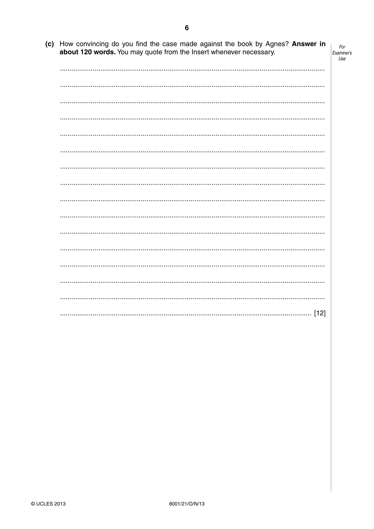 Cambridge A Level General Paper (AS Level only) 8001 2013 Oct/Nov Paper 2 · Variant 1 question paper, page 6 of 12