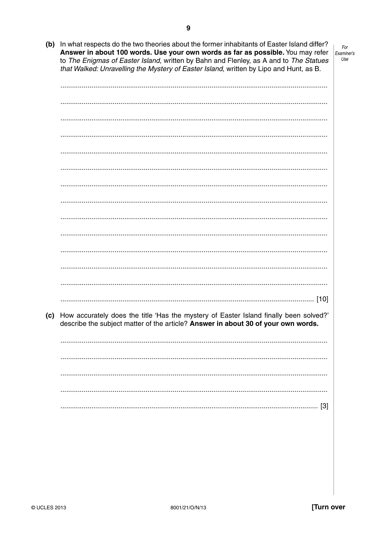 Cambridge A Level General Paper (AS Level only) 8001 2013 Oct/Nov Paper 2 · Variant 1 question paper, page 9 of 12