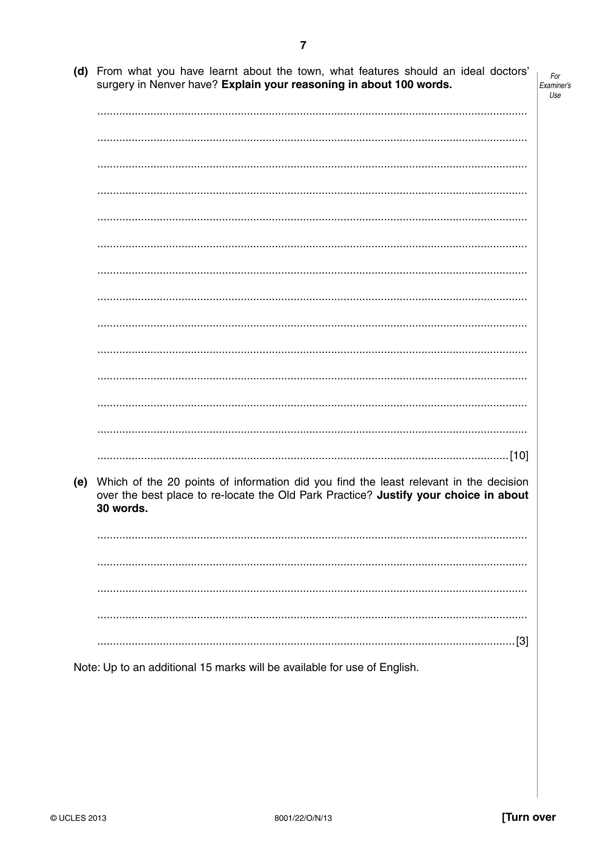 Cambridge A Level General Paper (AS Level only) 8001 2013 Oct/Nov Paper 2 · Variant 2 question paper, page 7 of 12