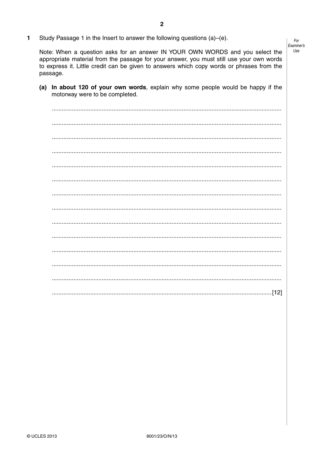 Cambridge A Level General Paper (AS Level only) 8001 2013 Oct/Nov Paper 2 · Variant 3 question paper, page 2 of 12