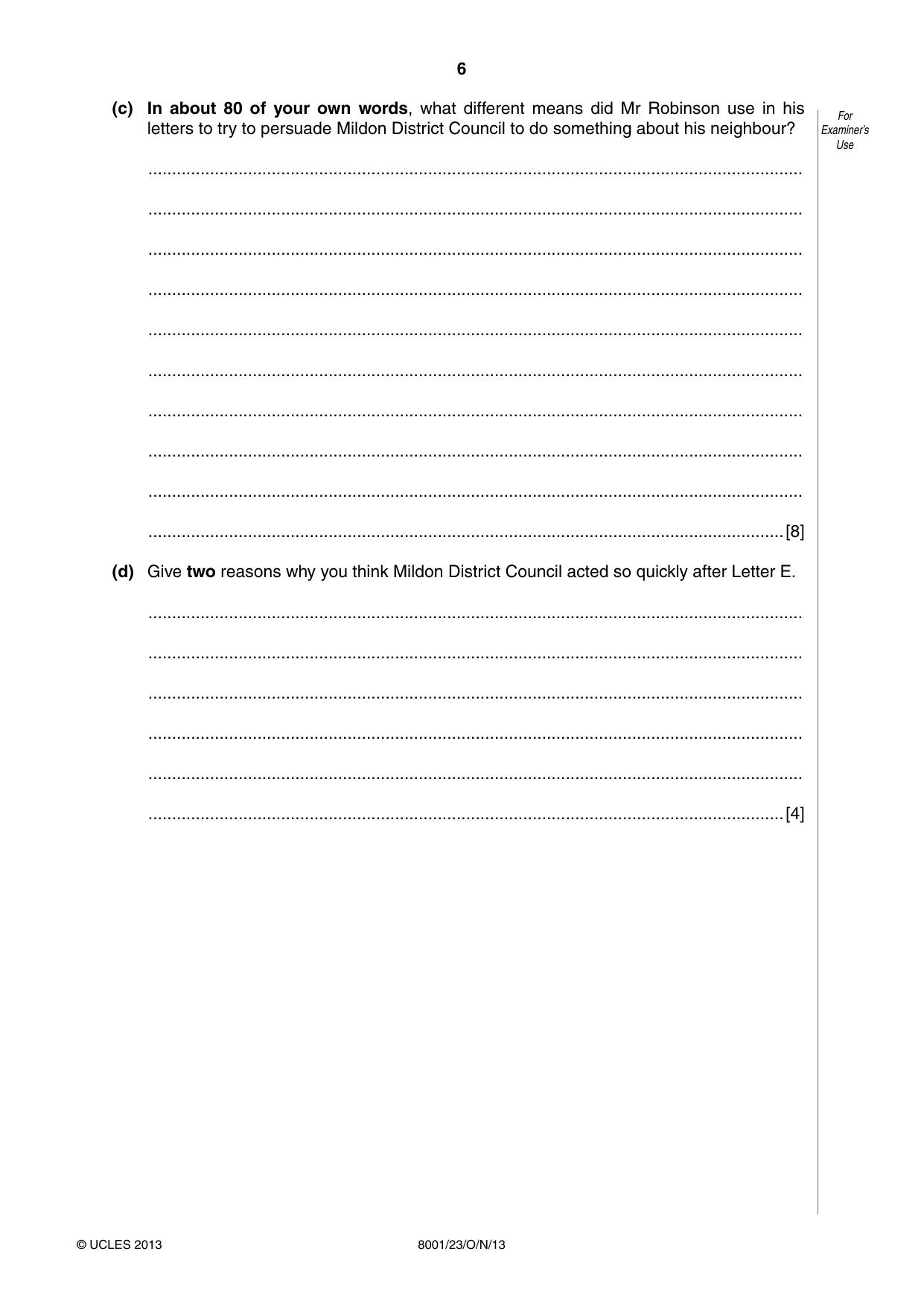 Cambridge A Level General Paper (AS Level only) 8001 2013 Oct/Nov Paper 2 · Variant 3 question paper, page 6 of 12