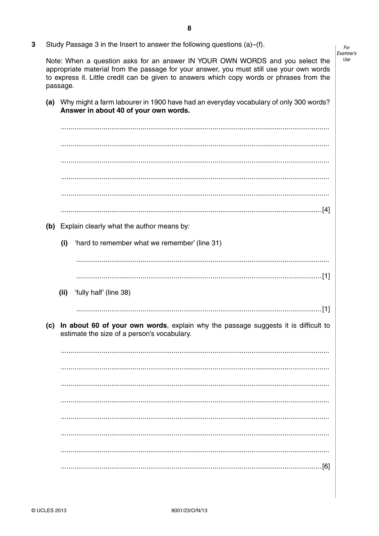 Cambridge A Level General Paper (AS Level only) 8001 2013 Oct/Nov Paper 2 · Variant 3 question paper, page 8 of 12