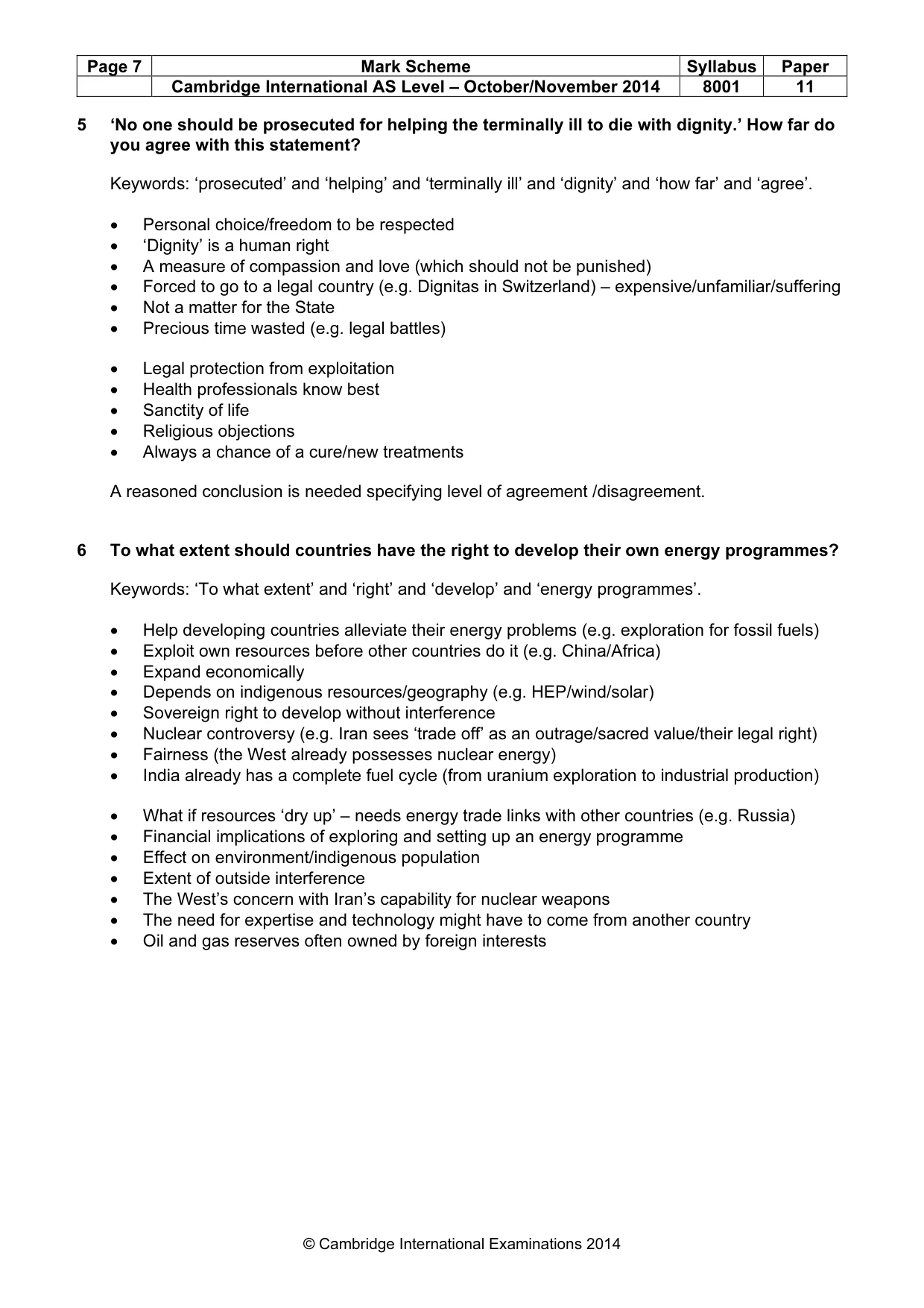 Mark scheme, page 7 of 9