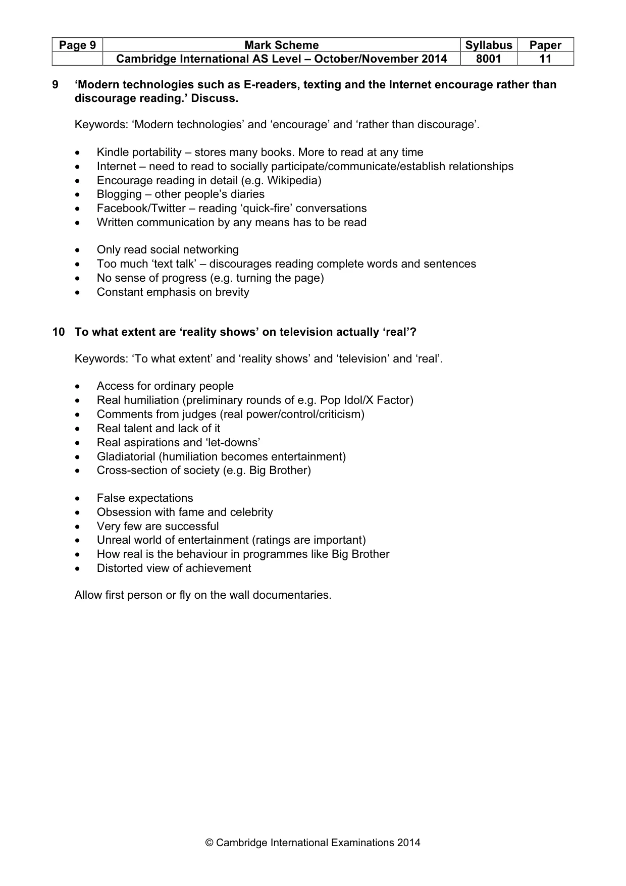 Mark scheme, page 9 of 9