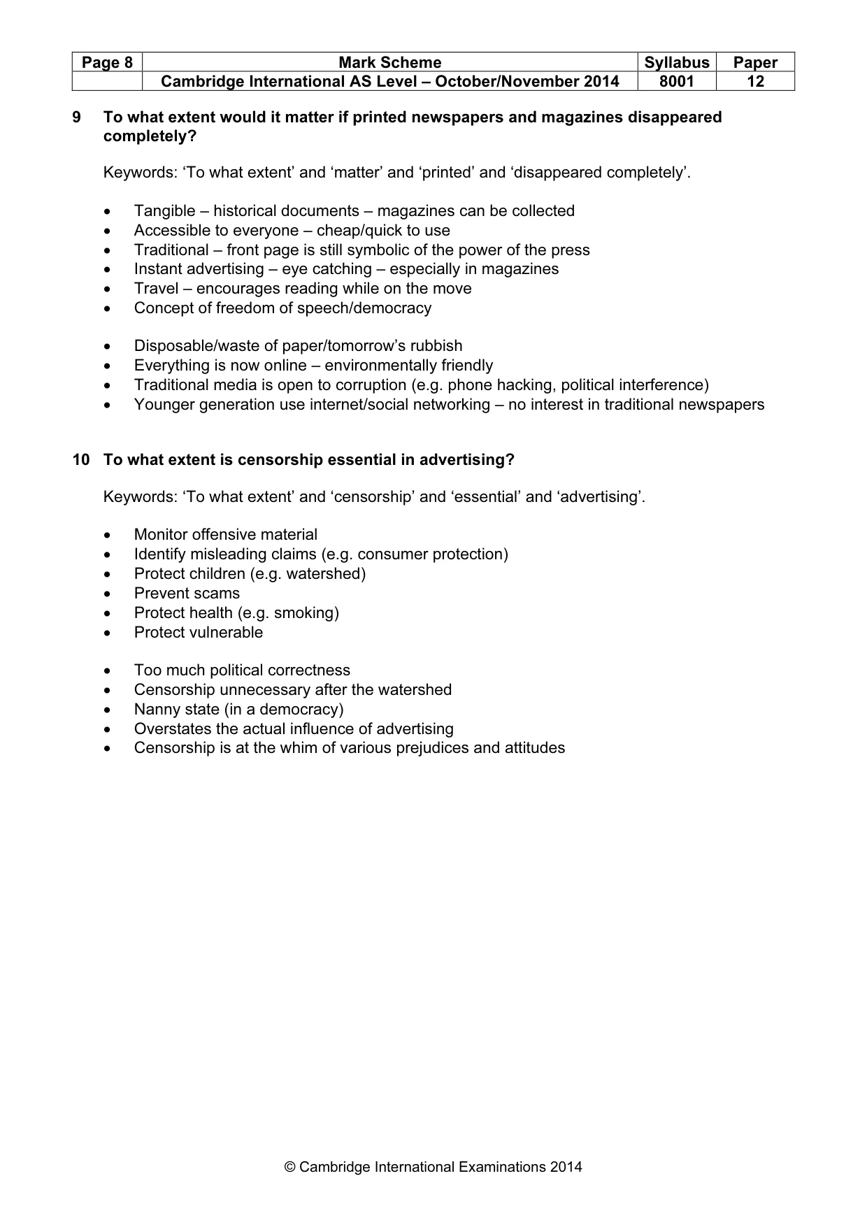 Mark scheme, page 8 of 8