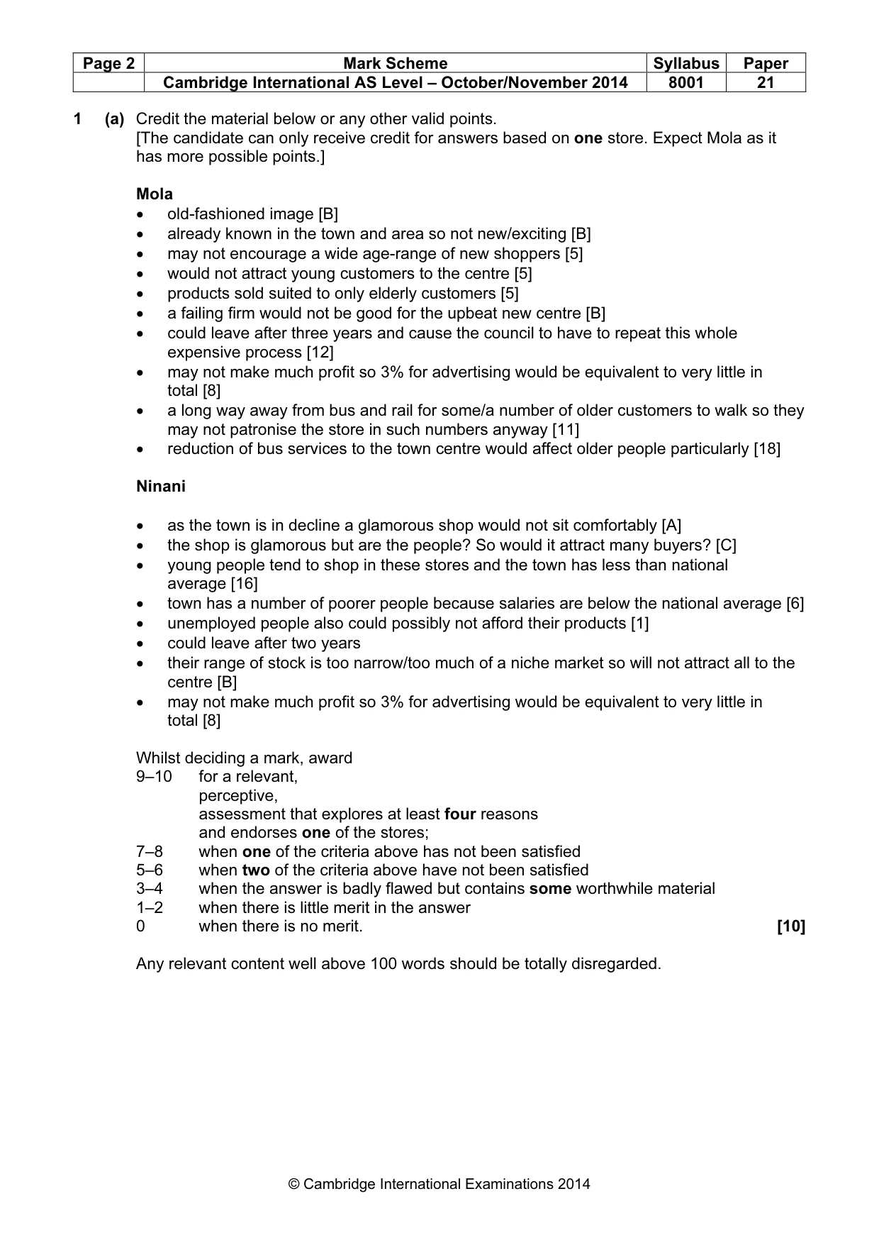 Mark scheme, page 2 of 7