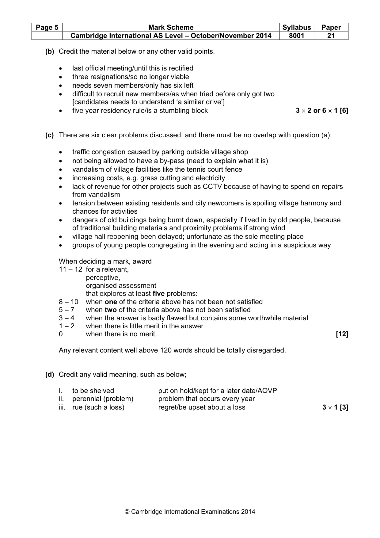Mark scheme, page 5 of 7