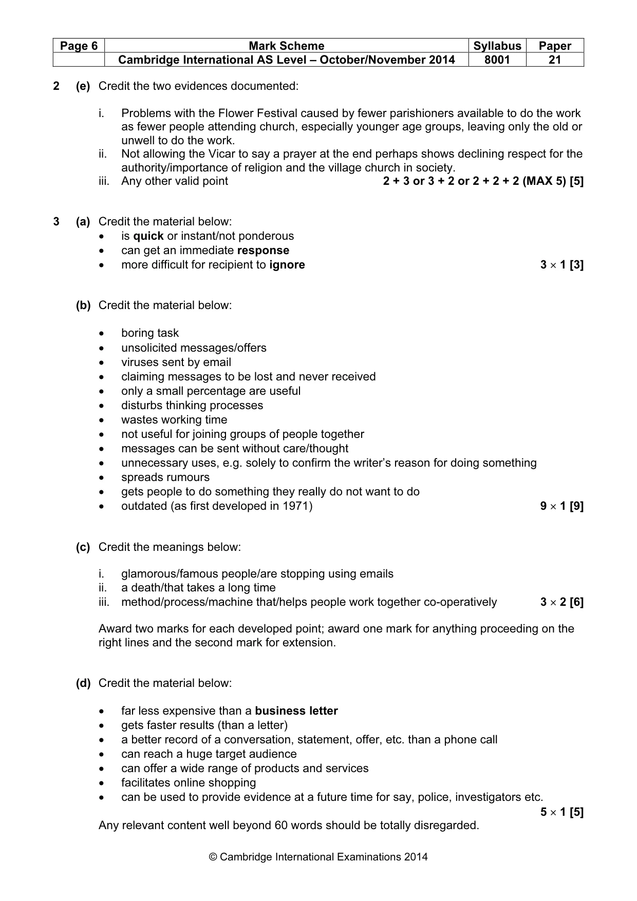 Mark scheme, page 6 of 7