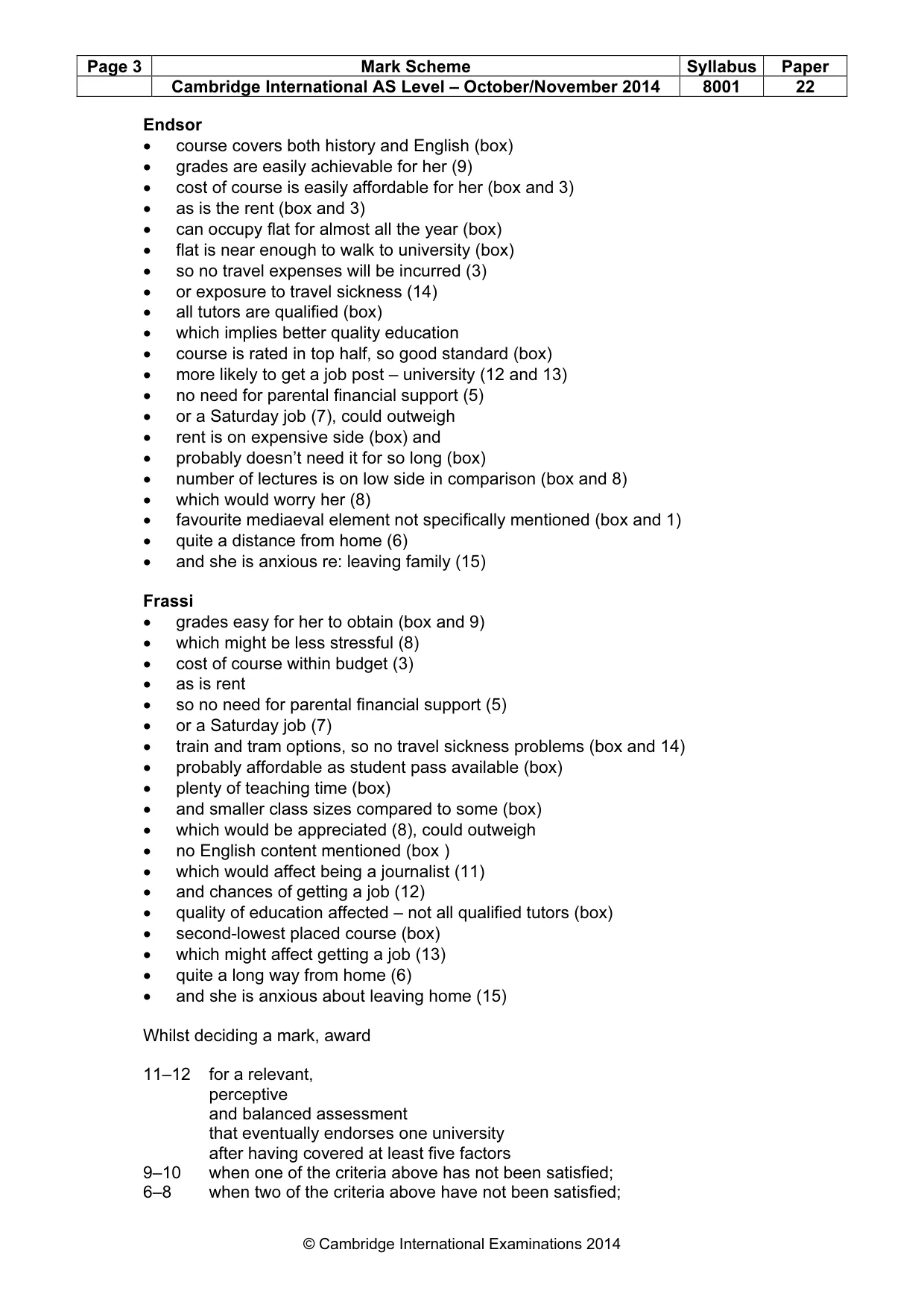 Mark scheme, page 3 of 9