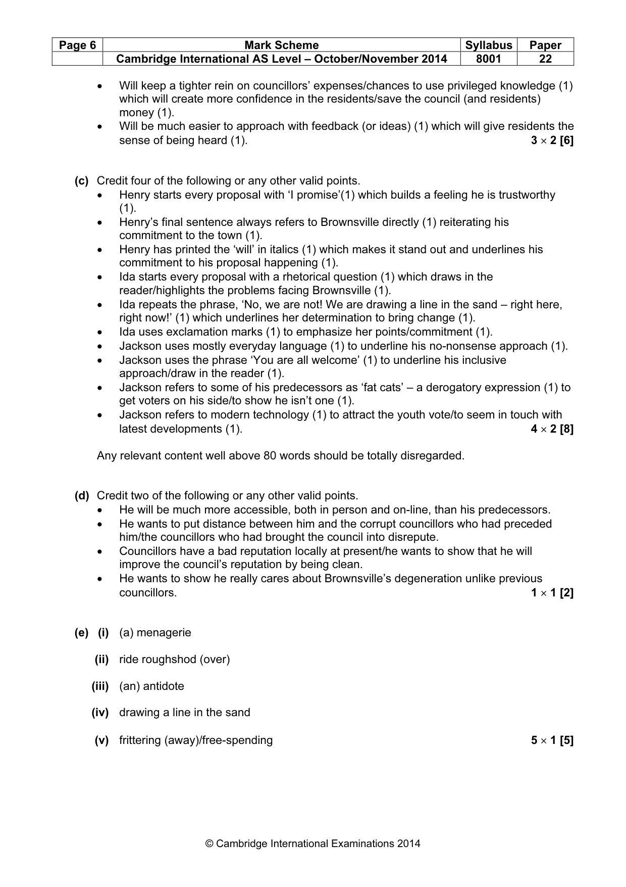 Mark scheme, page 6 of 9