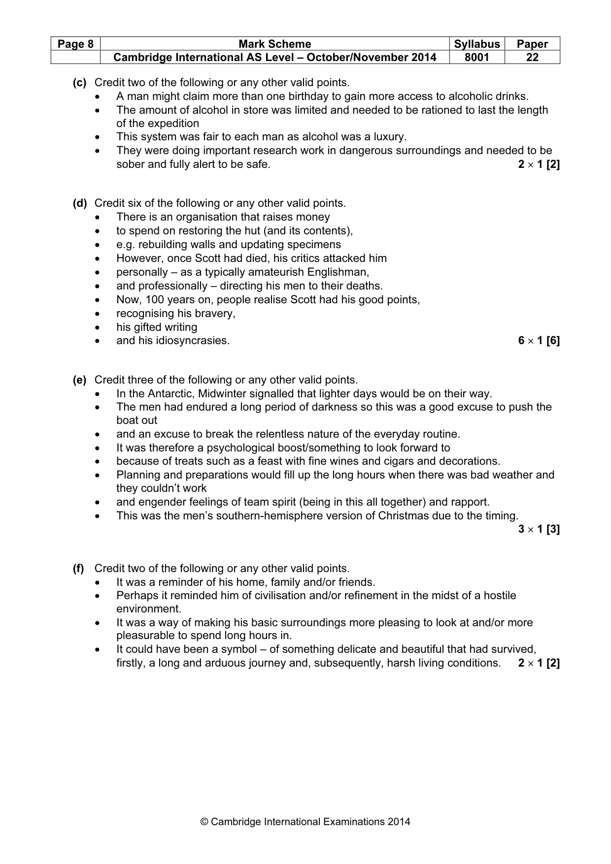 Mark scheme, page 8 of 9