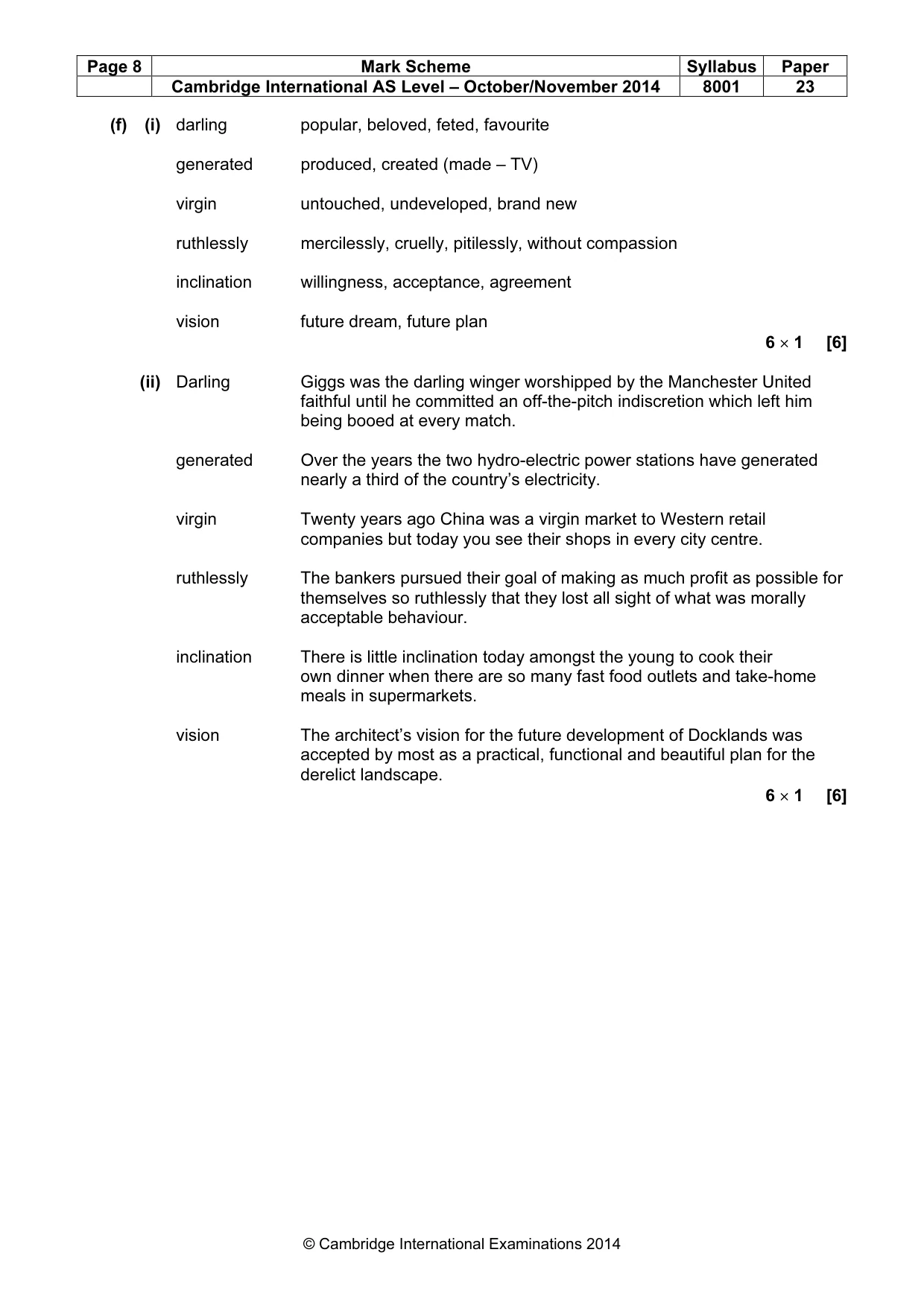Mark scheme, page 8 of 8