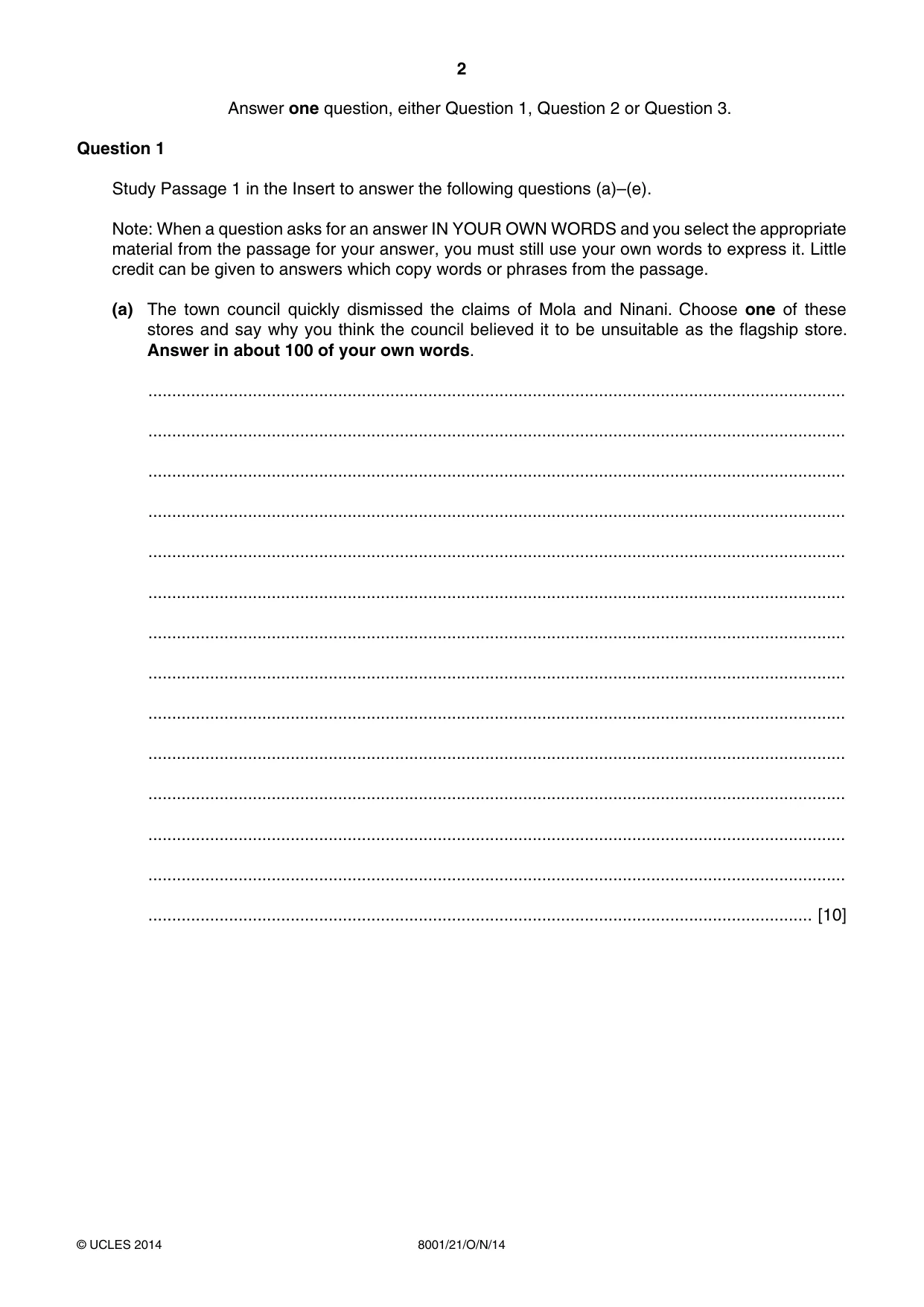 Cambridge A Level General Paper (AS Level only) 8001 2014 Oct/Nov Paper 2 · Variant 1 question paper, page 2 of 12