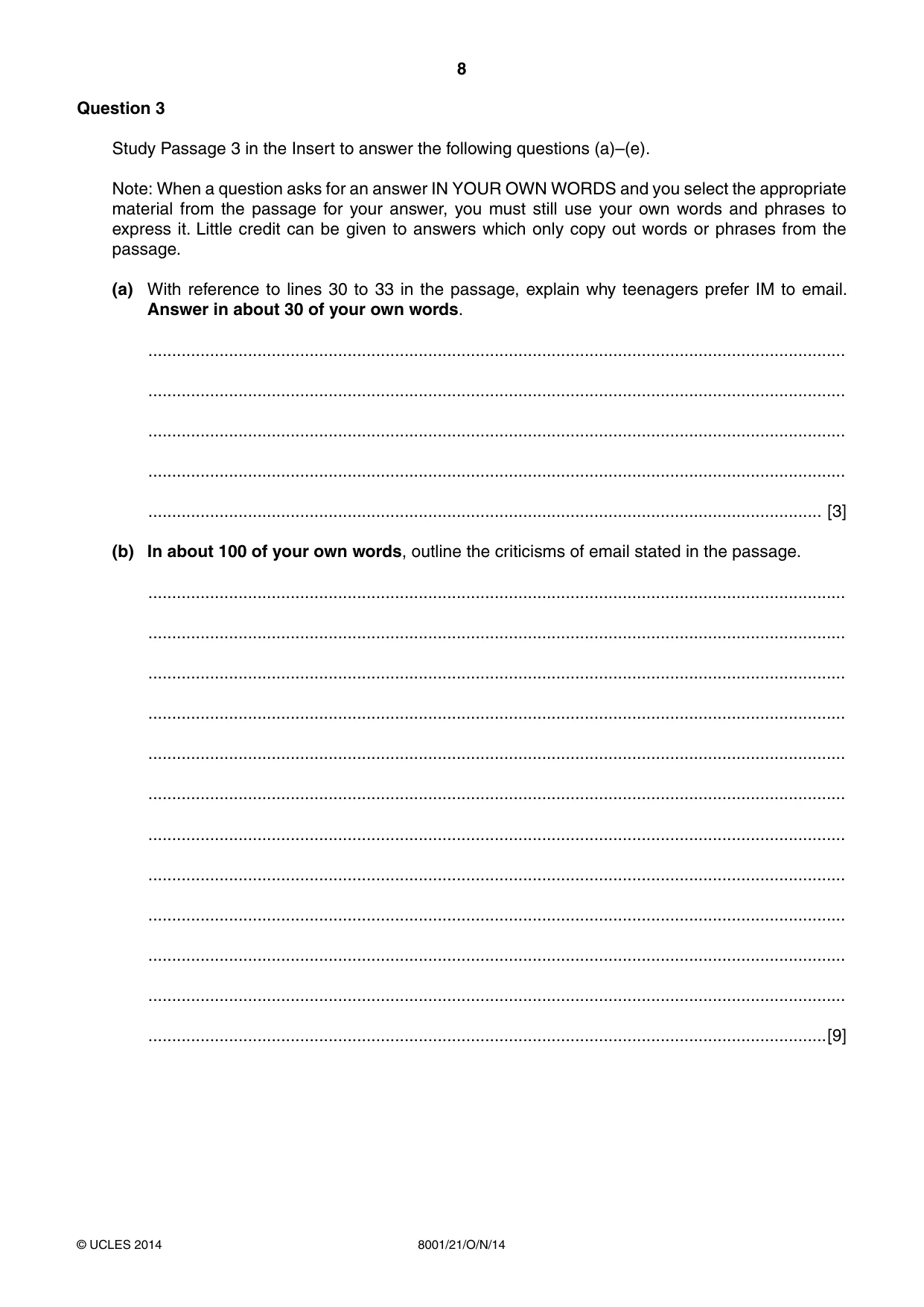 Cambridge A Level General Paper (AS Level only) 8001 2014 Oct/Nov Paper 2 · Variant 1 question paper, page 8 of 12