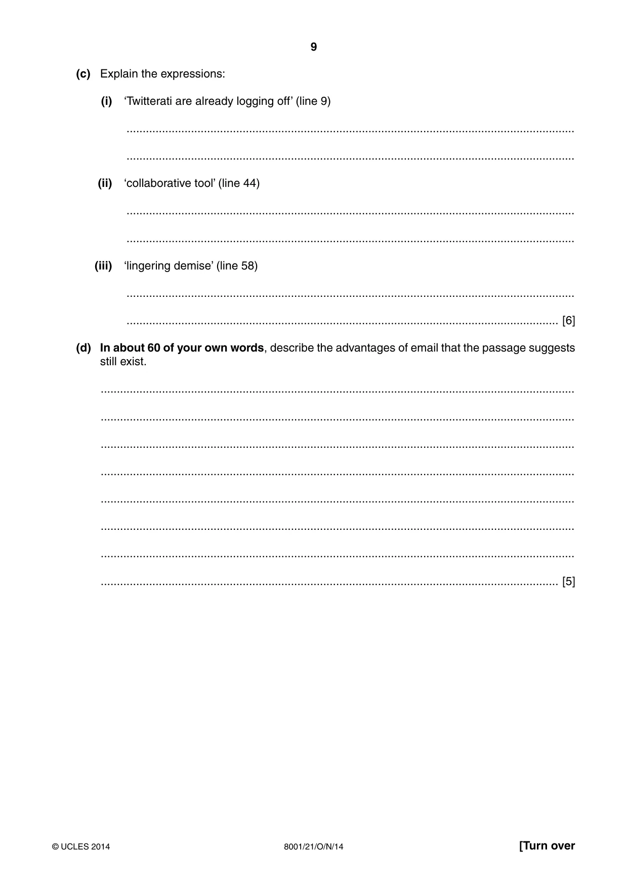 Cambridge A Level General Paper (AS Level only) 8001 2014 Oct/Nov Paper 2 · Variant 1 question paper, page 9 of 12