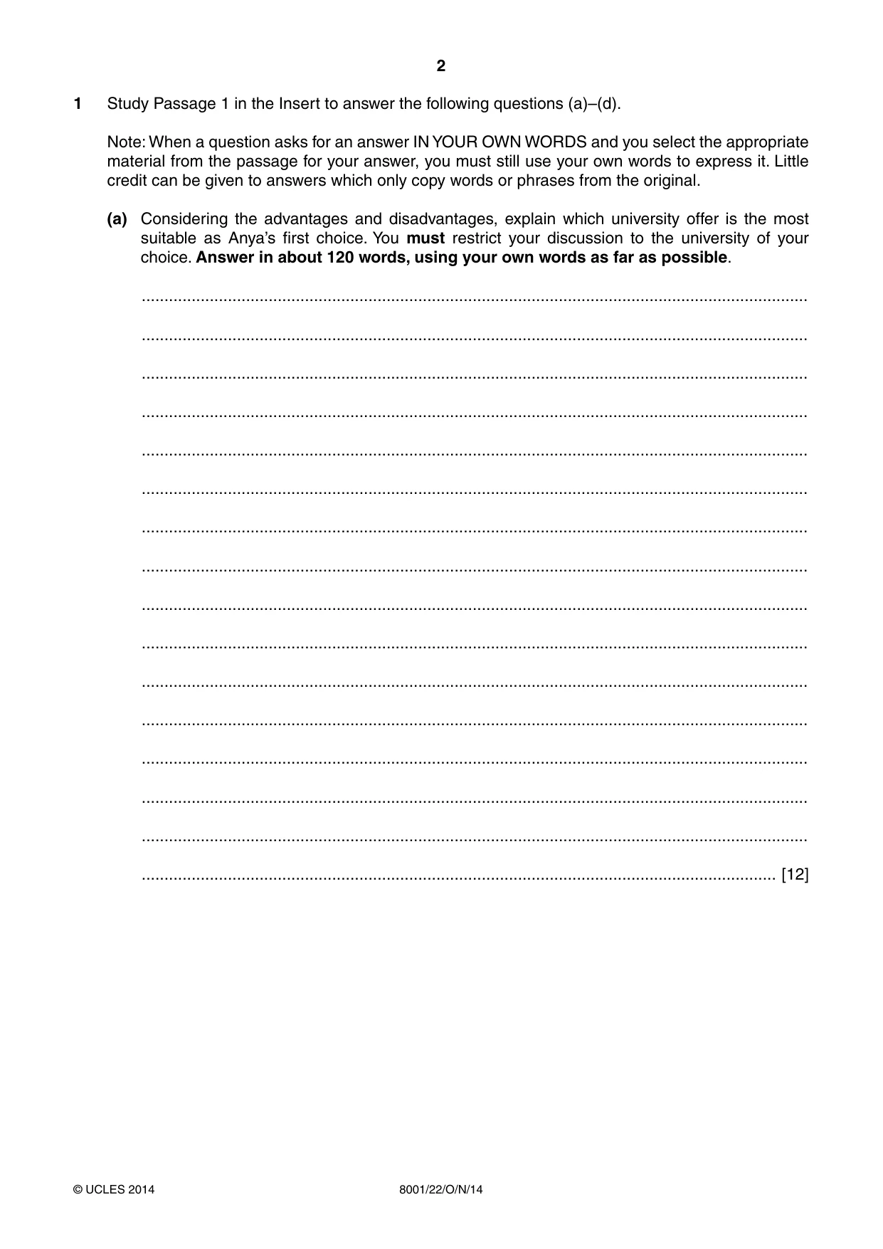 Cambridge A Level General Paper (AS Level only) 8001 2014 Oct/Nov Paper 2 · Variant 2 question paper, page 2 of 12