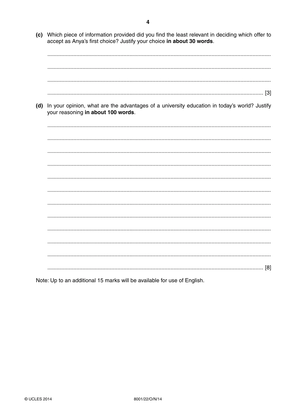Cambridge A Level General Paper (AS Level only) 8001 2014 Oct/Nov Paper 2 · Variant 2 question paper, page 4 of 12