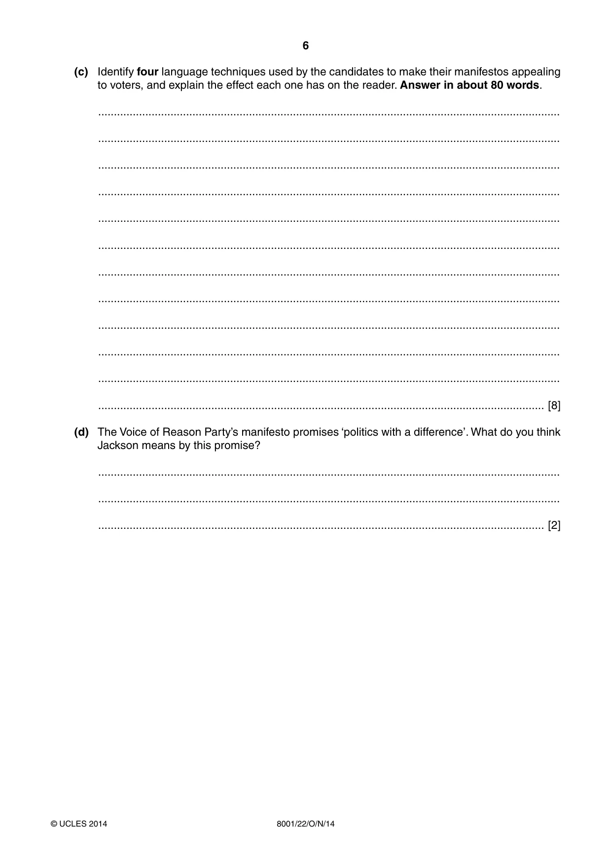 Cambridge A Level General Paper (AS Level only) 8001 2014 Oct/Nov Paper 2 · Variant 2 question paper, page 6 of 12