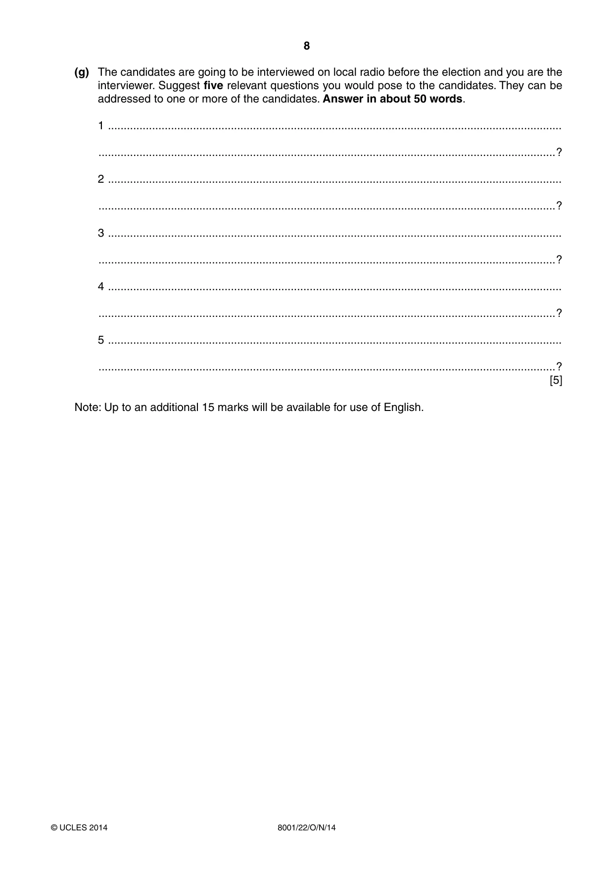 Cambridge A Level General Paper (AS Level only) 8001 2014 Oct/Nov Paper 2 · Variant 2 question paper, page 8 of 12