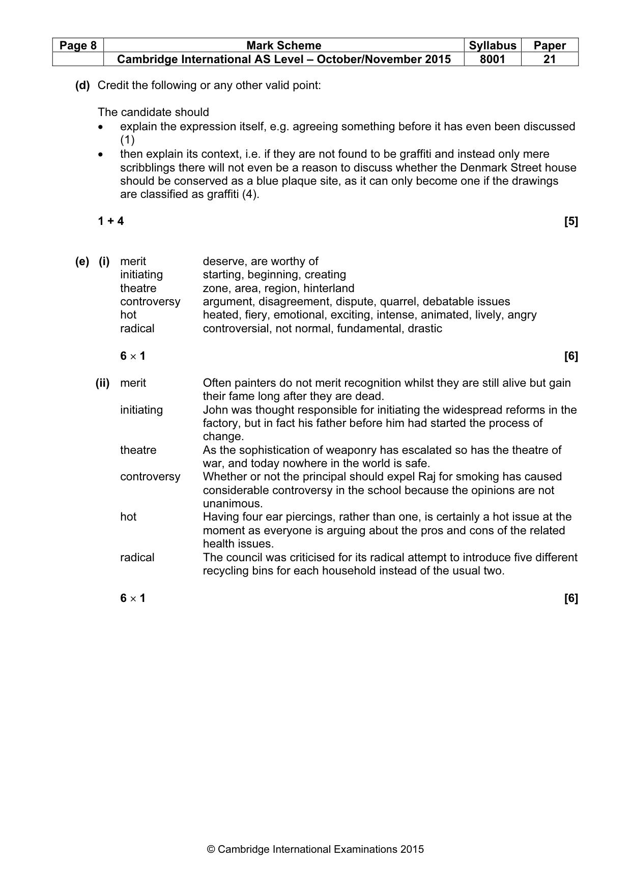 Mark scheme, page 8 of 8