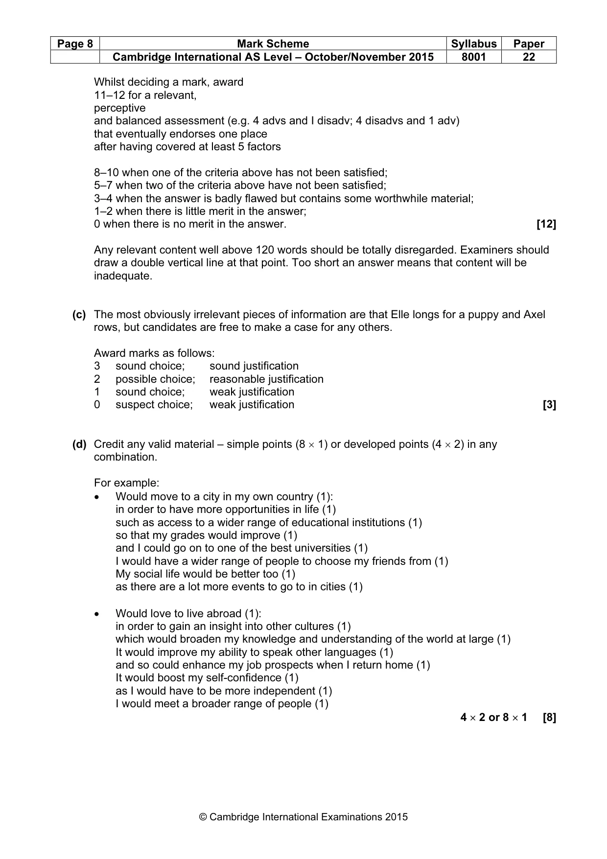 Mark scheme, page 8 of 8
