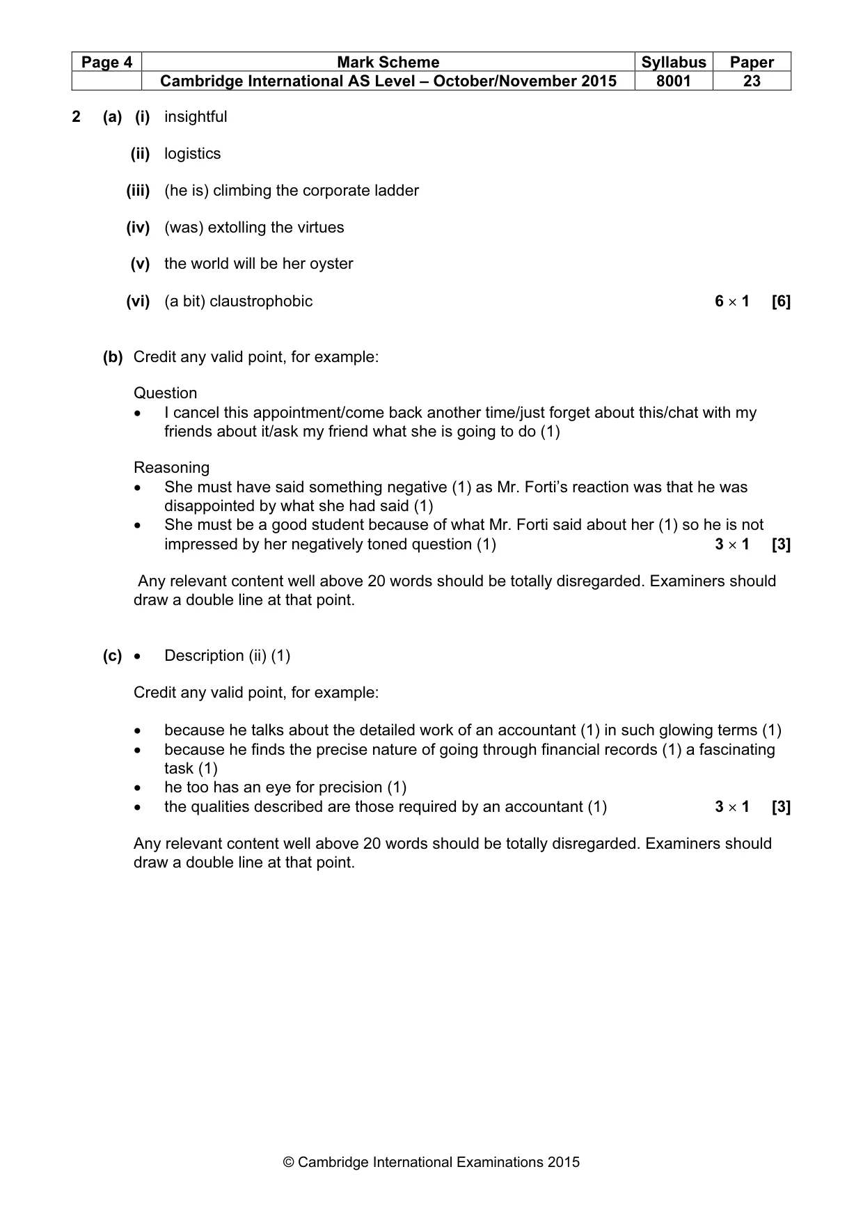 Mark scheme, page 4 of 8
