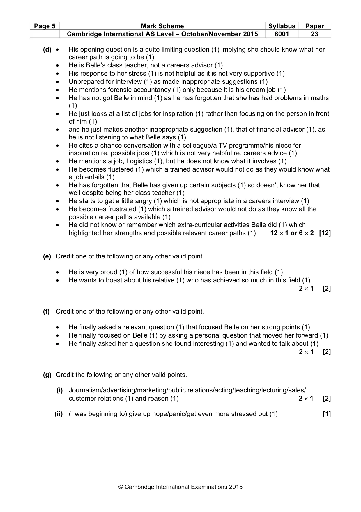 Mark scheme, page 5 of 8