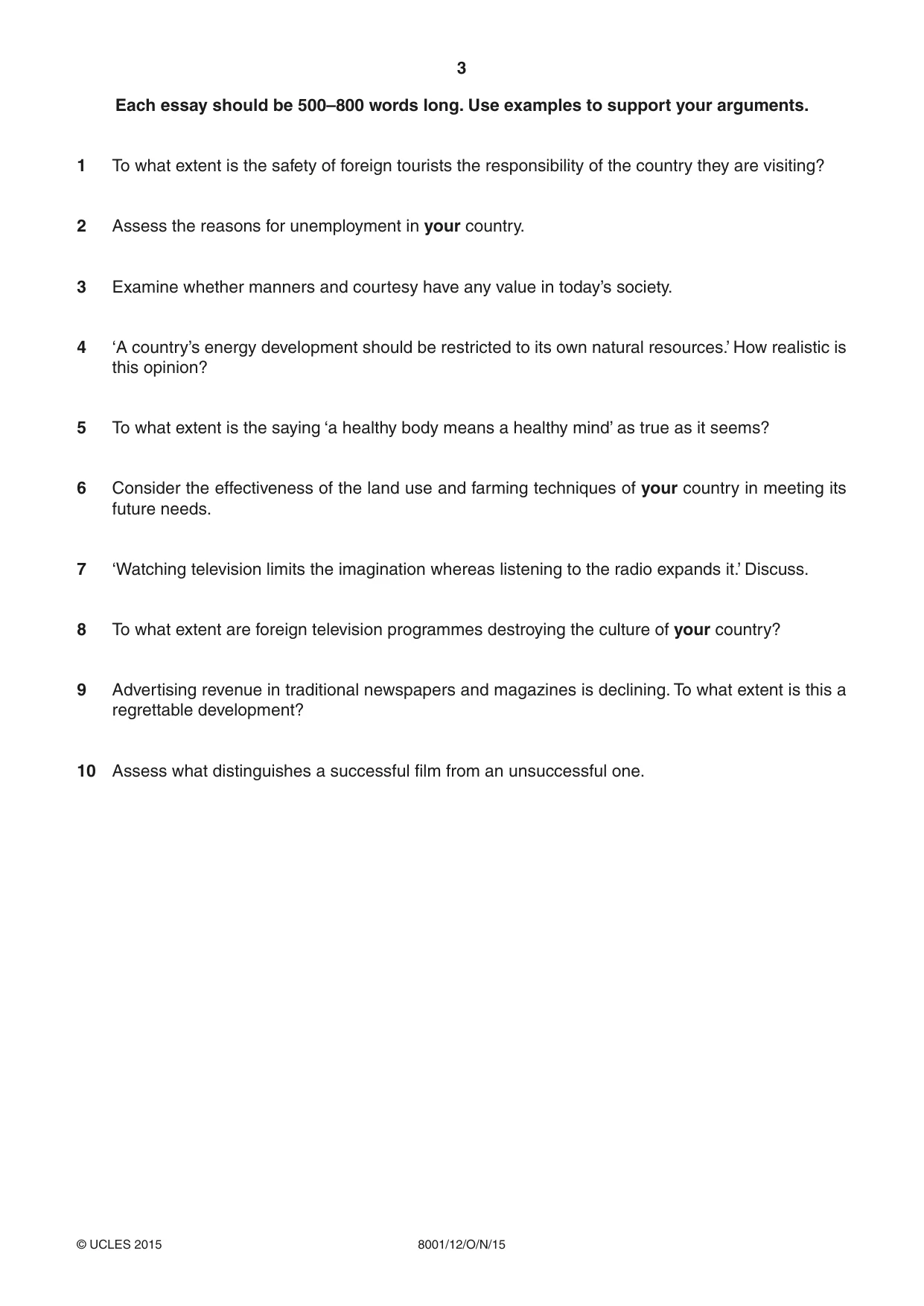 Cambridge A Level General Paper (AS Level only) 8001 2015 Oct/Nov Paper 1 · Variant 2 question paper, page 3 of 4